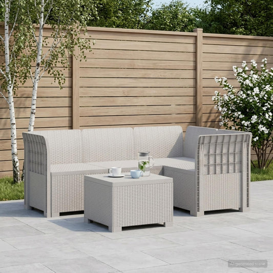 4-Sitzer Garten Sofa Rattan Look PP Weiß
