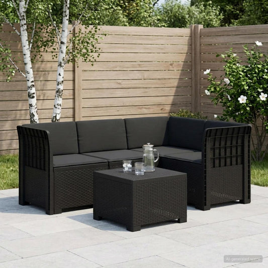 4-Sitzer Garten Sofa mit Kissen Rattan Look PP Anthrazit