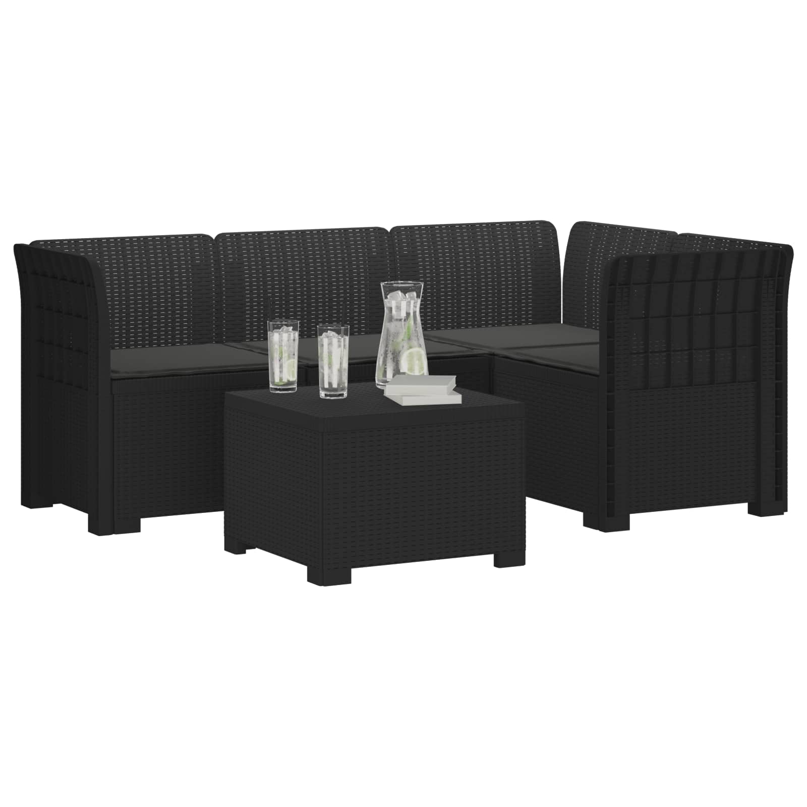 4-Sitzer Garten Sofa mit Kissen Rattan Look PP Anthrazit