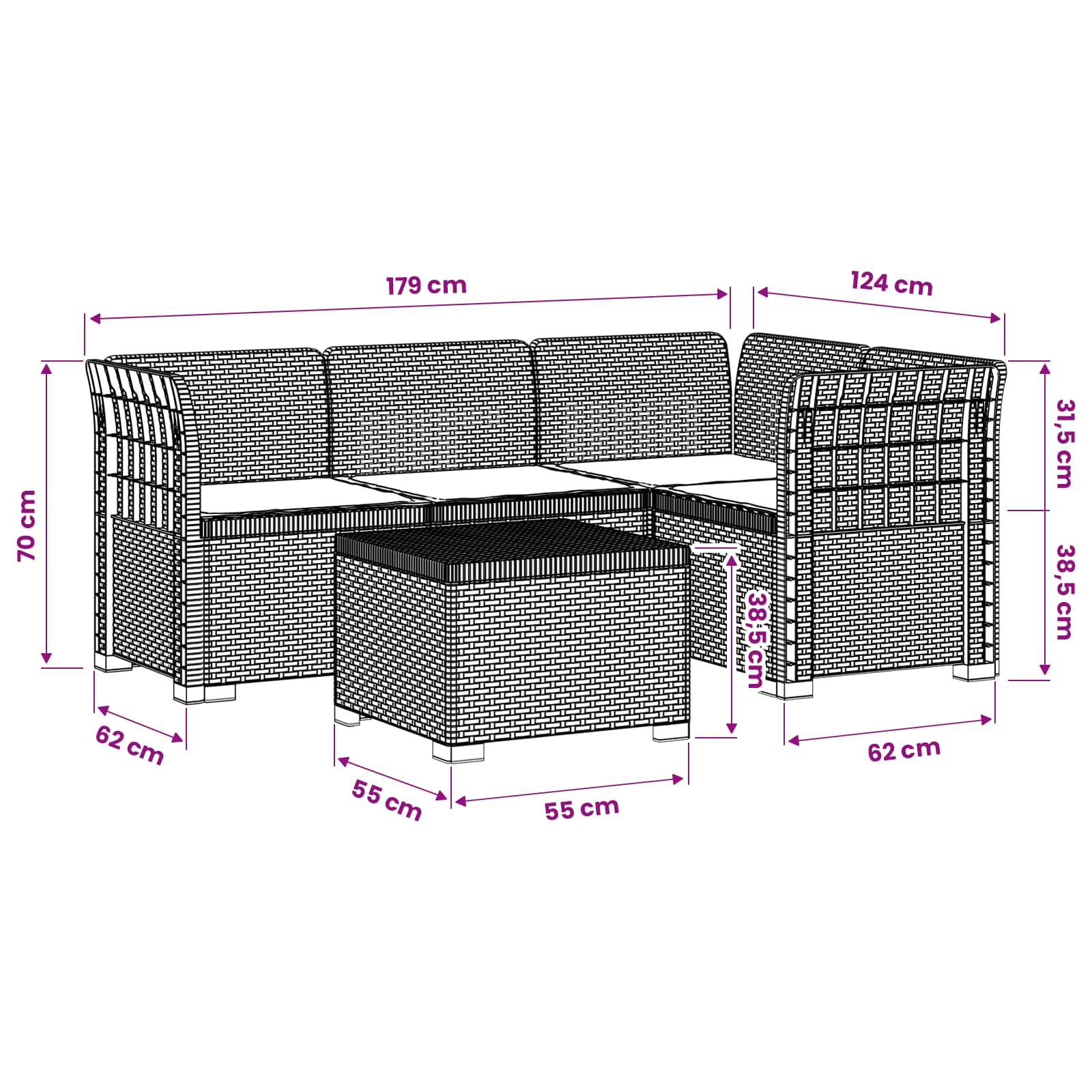 4-Sitzer Garten Sofa mit Kissen Rattan Look PP Anthrazit