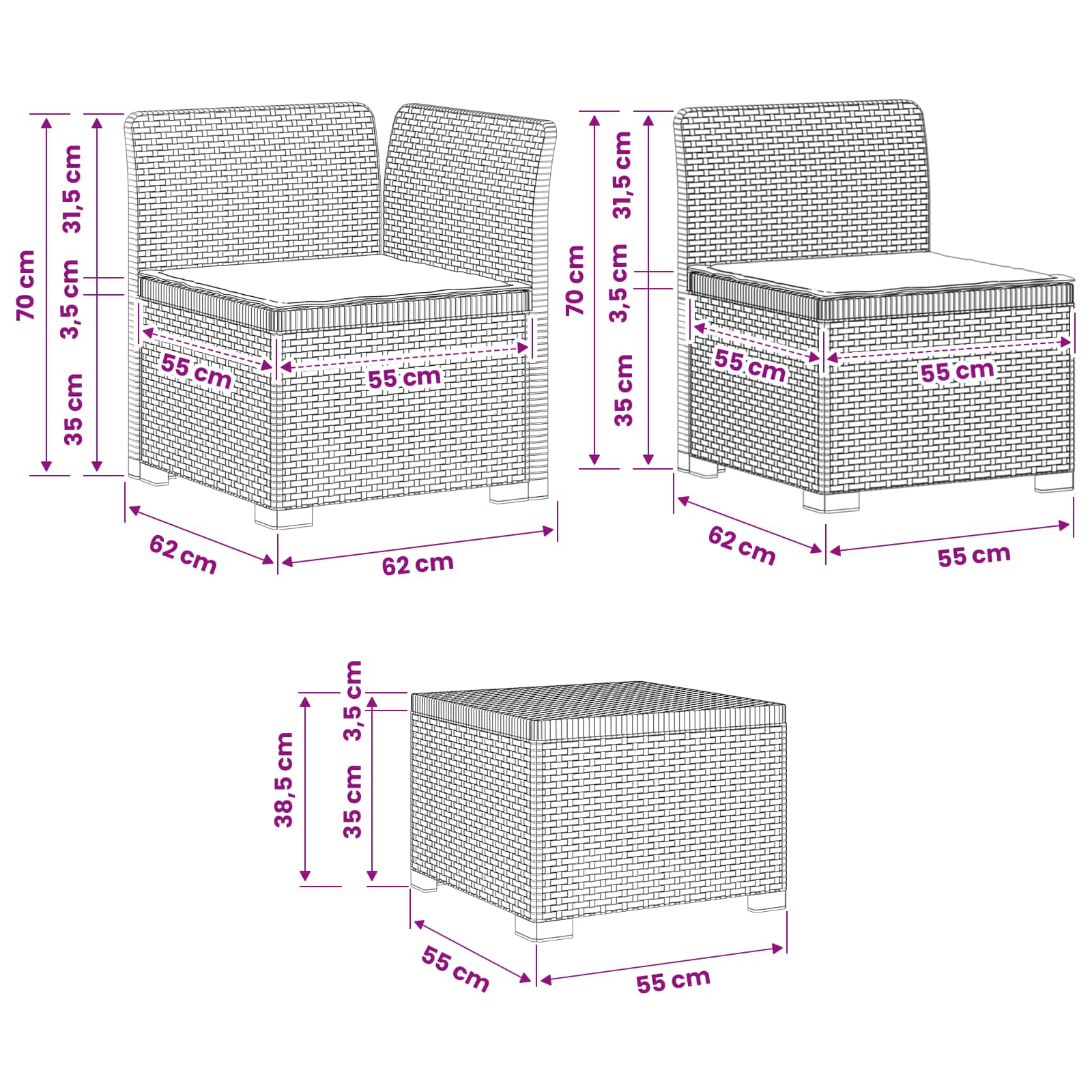 4-Sitzer Garten Sofa mit Kissen Rattan Look PP Anthrazit