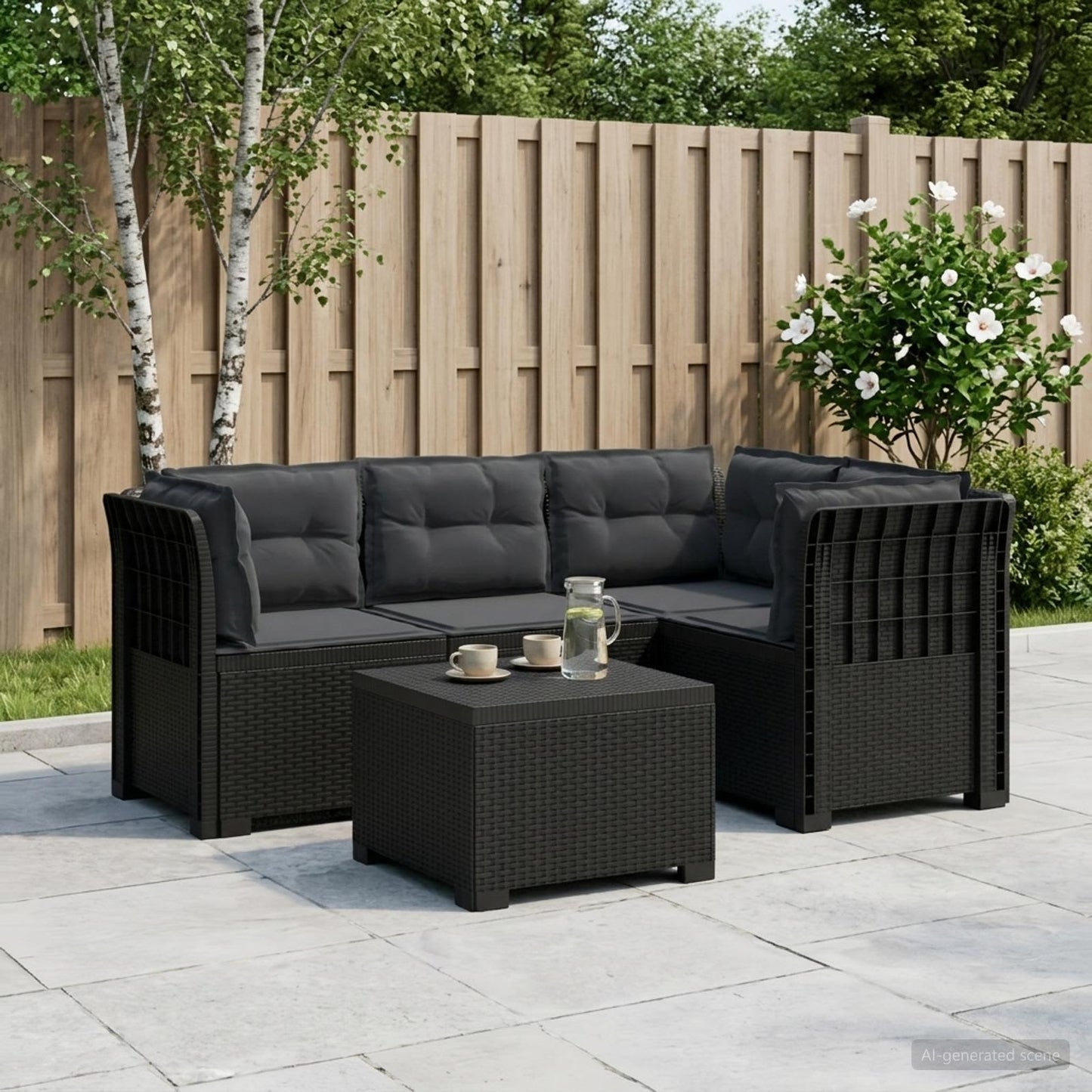 4-Sitzer Garten Sofa mit Kissen Rattan Look PP Anthrazit