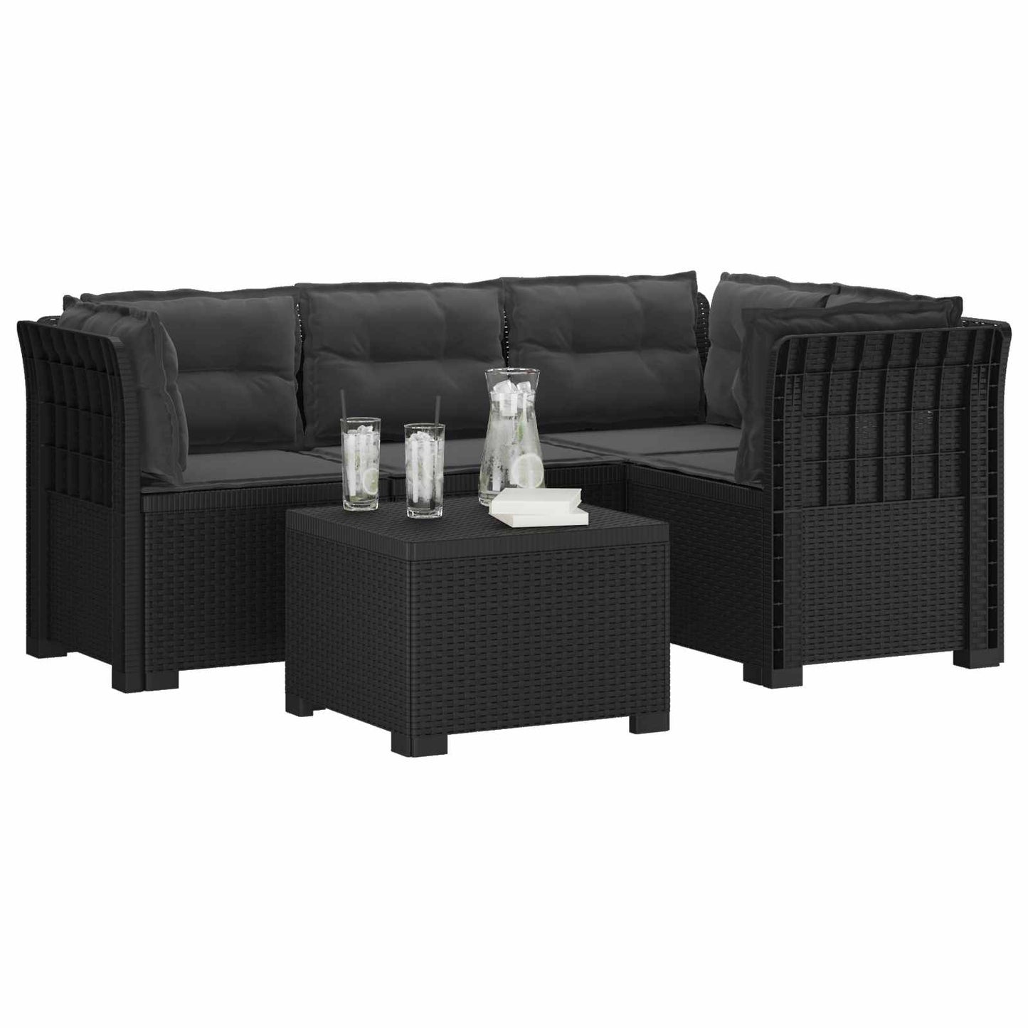 4-Sitzer Garten Sofa mit Kissen Rattan Look PP Anthrazit