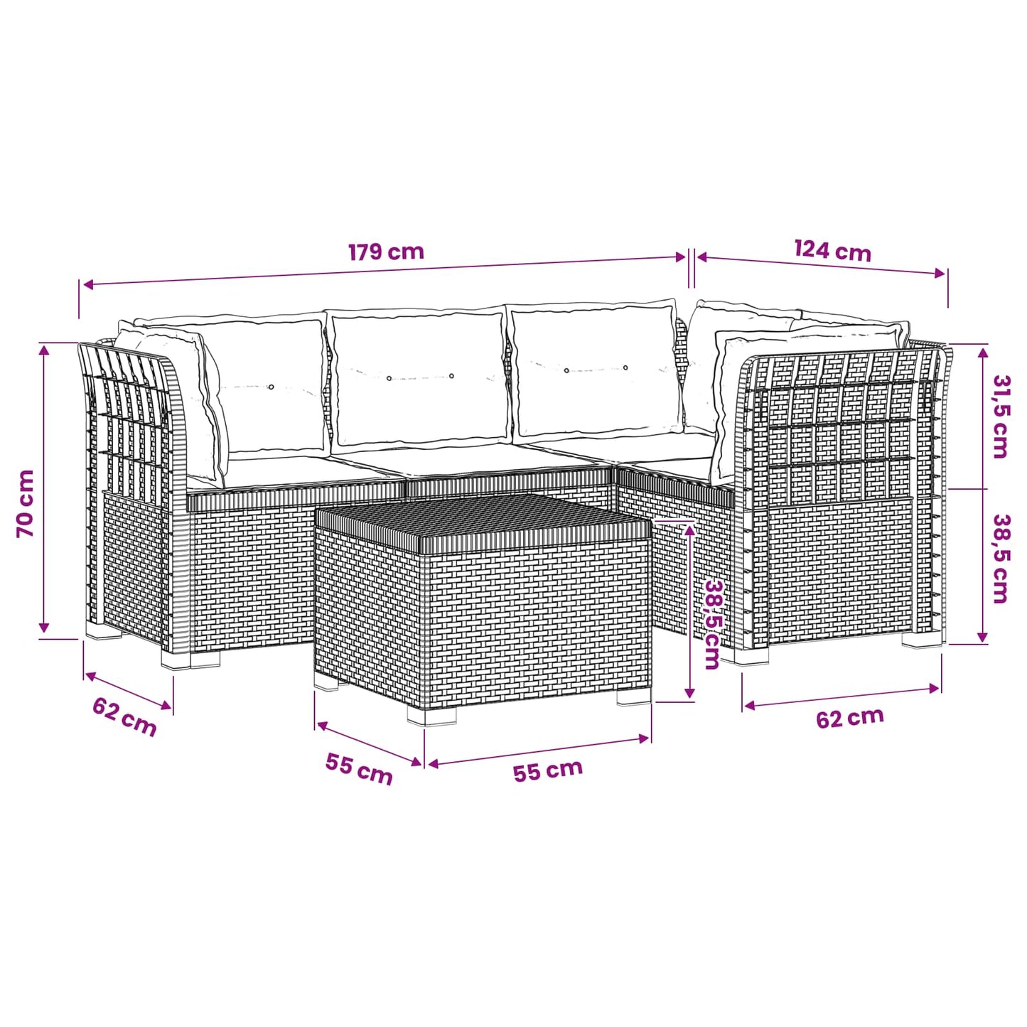 4-Sitzer Garten Sofa mit Kissen Rattan Look PP Anthrazit