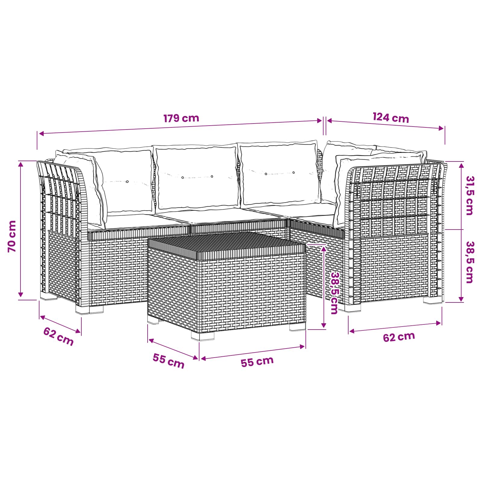 4-Sitzer Garten Sofa mit Kissen Rattan Look PP Anthrazit