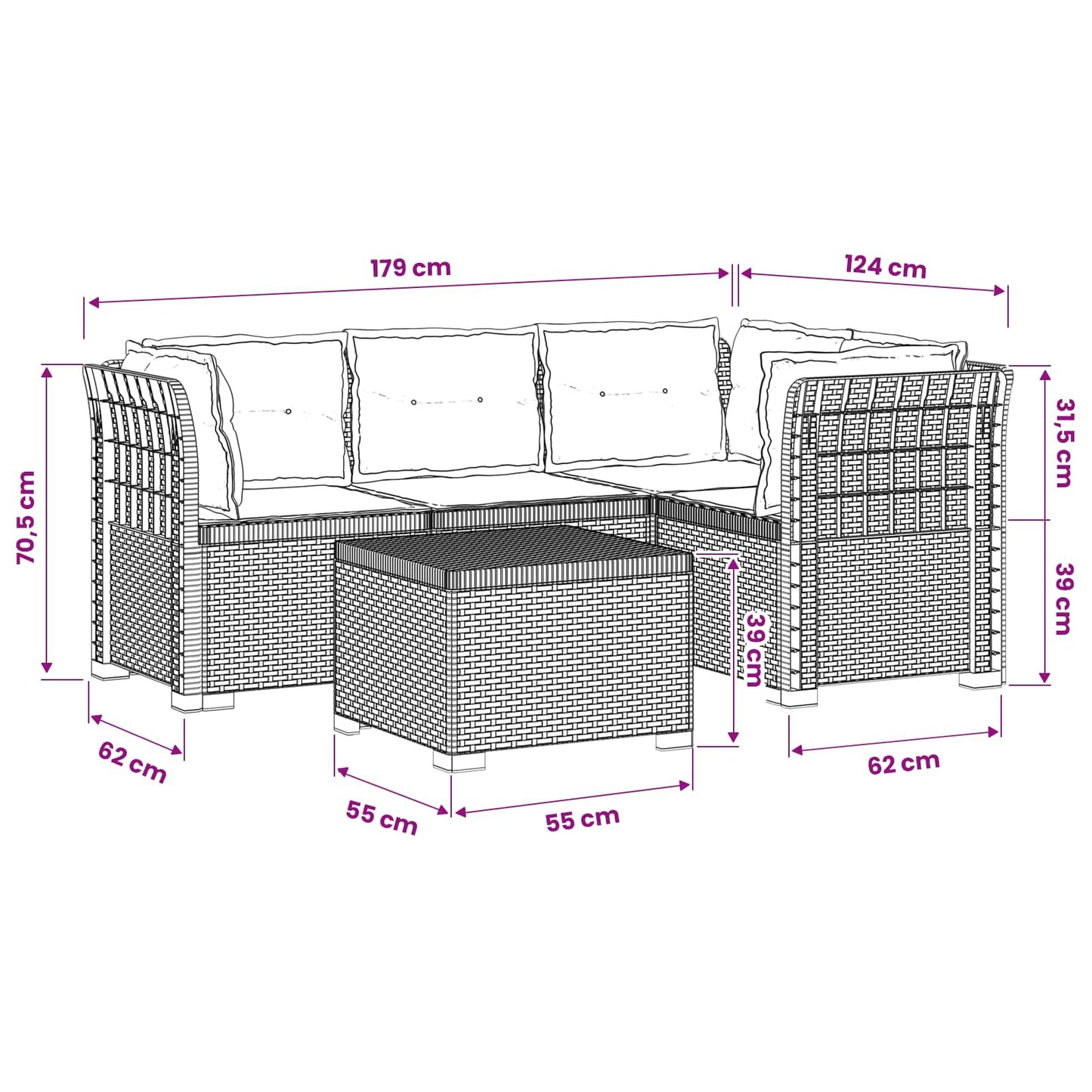 4-Sitzer Garten Sofa mit Kissen Rattan Look PP Anthrazit