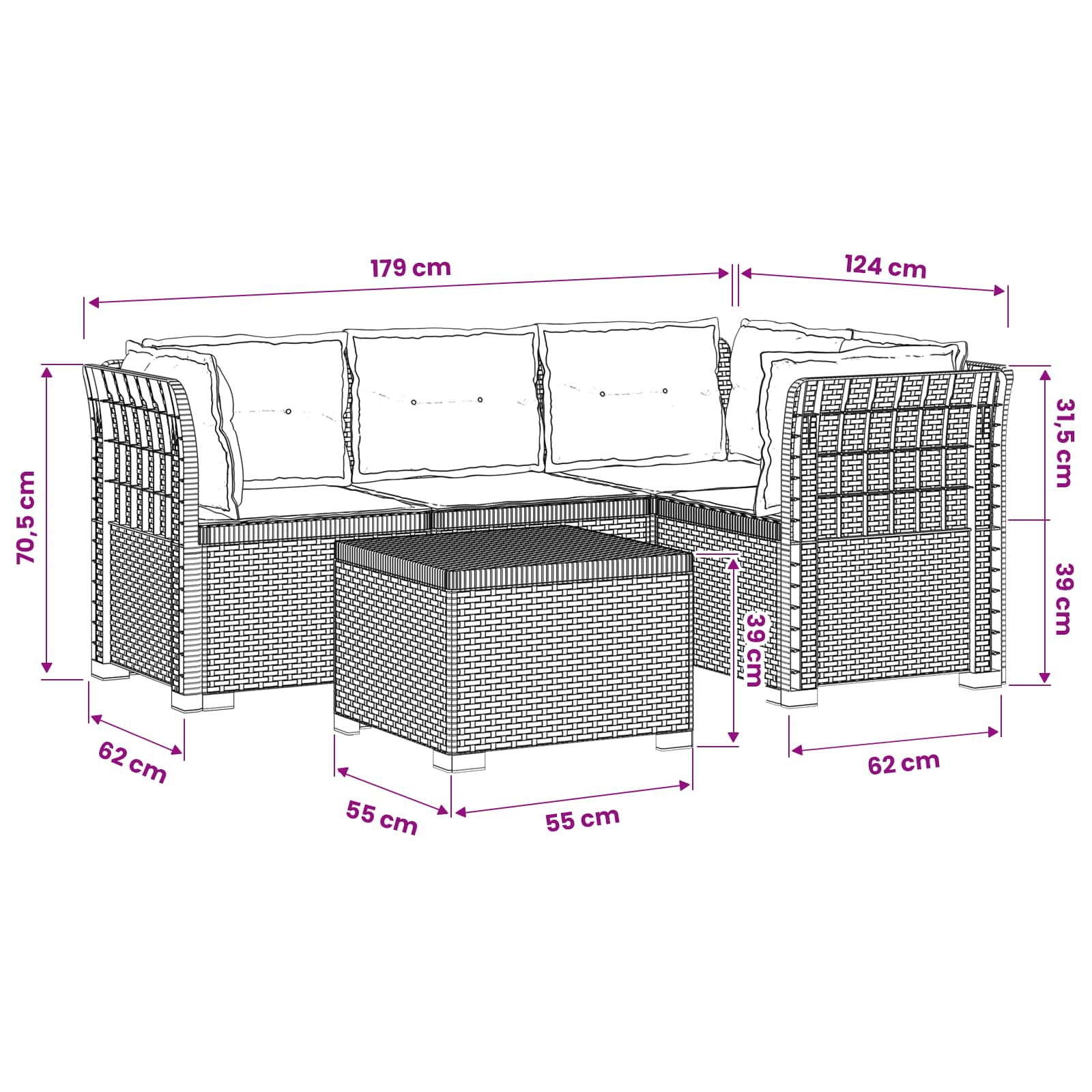 4-Sitzer Garten Sofa mit Kissen Rattan Look PP Anthrazit