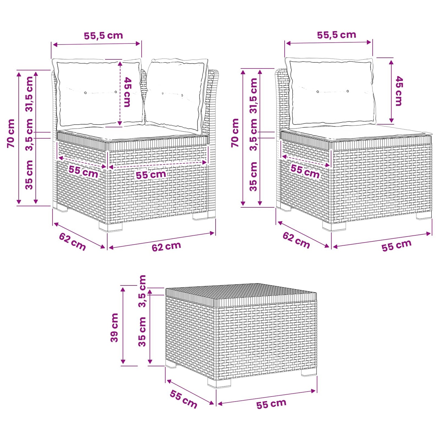 4-Sitzer Garten Sofa mit Kissen Rattan Look PP Anthrazit