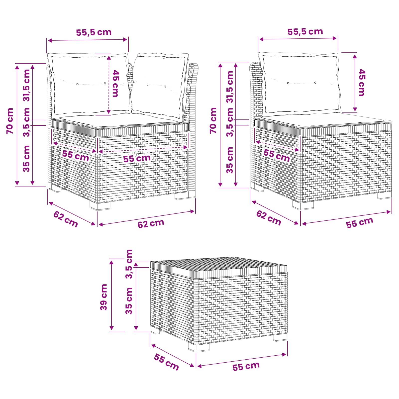 4-Sitzer Garten Sofa mit Kissen Rattan Look PP Anthrazit