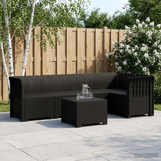 5-Sitzer Gartensofa Rattan-Look PP Anthrazit