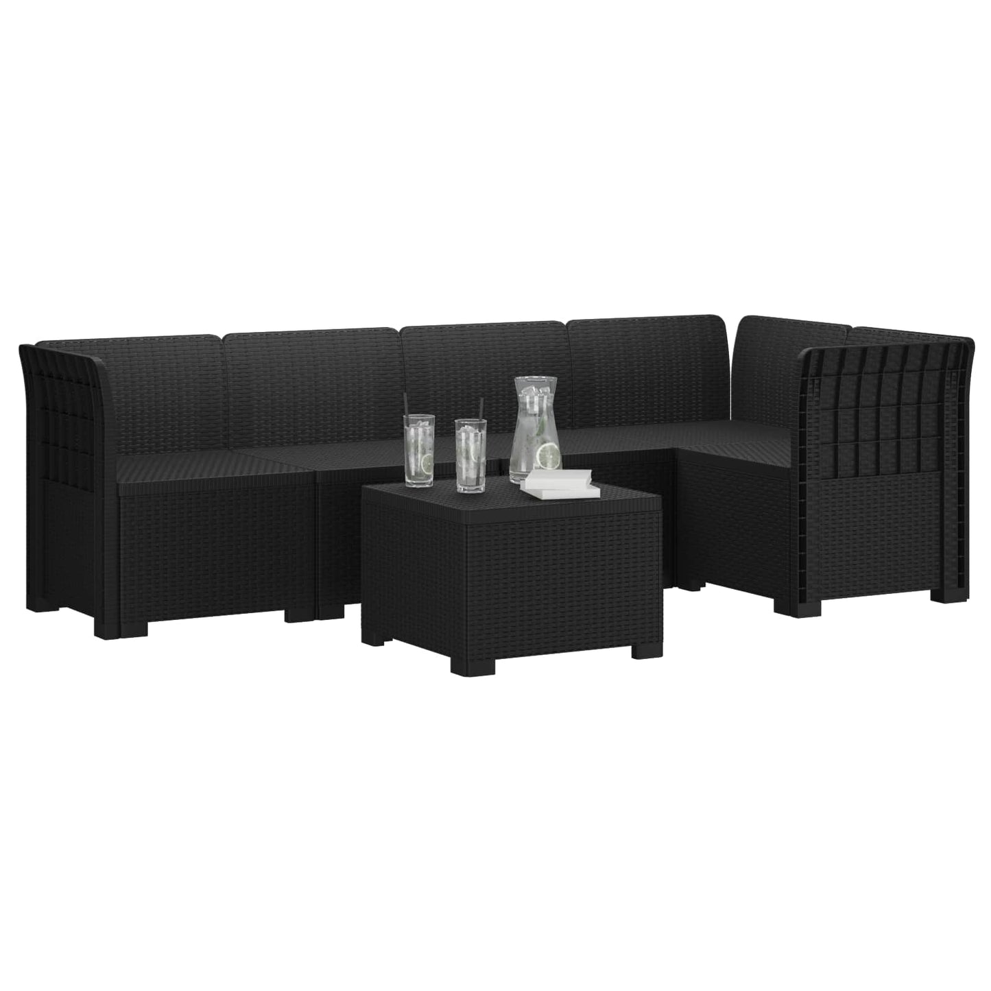 5-Sitzer Gartensofa Rattan-Look PP Anthrazit