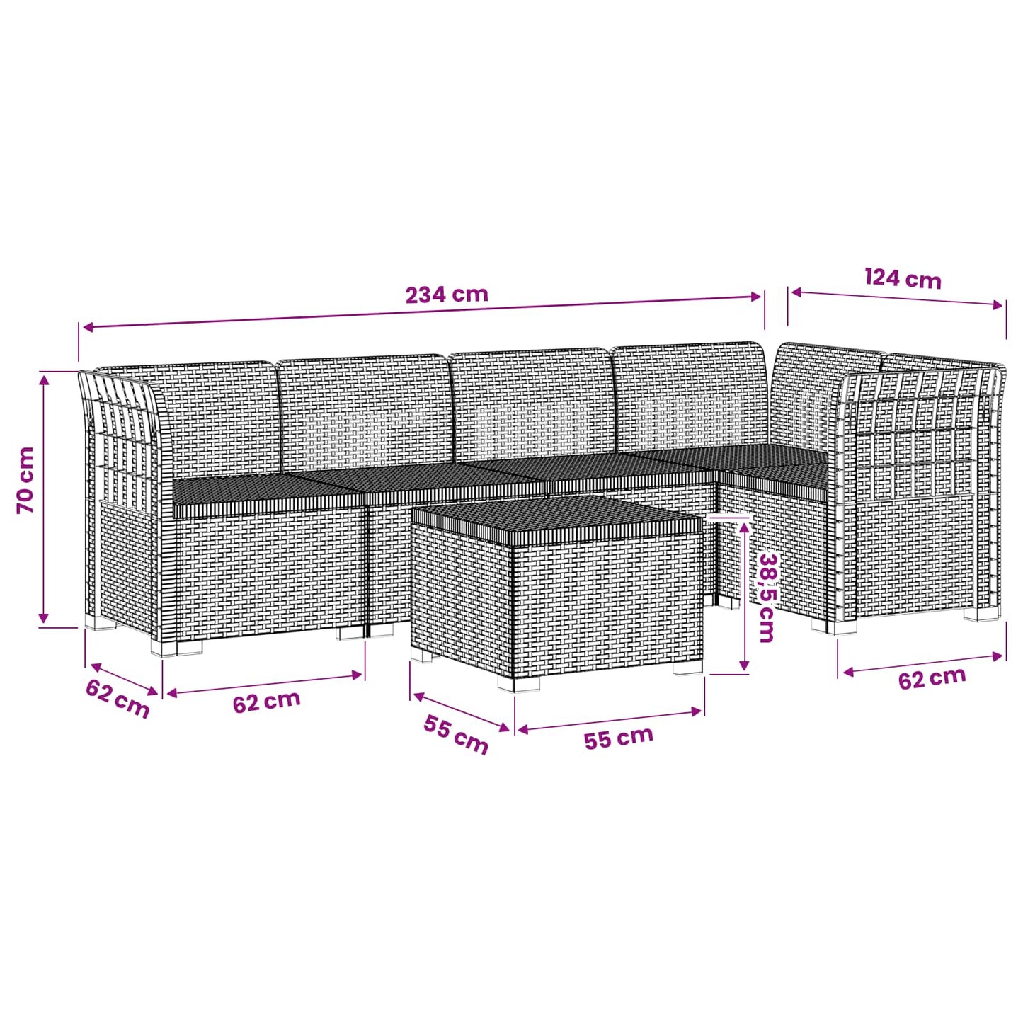 5-Sitzer Gartensofa Rattan-Look PP Anthrazit