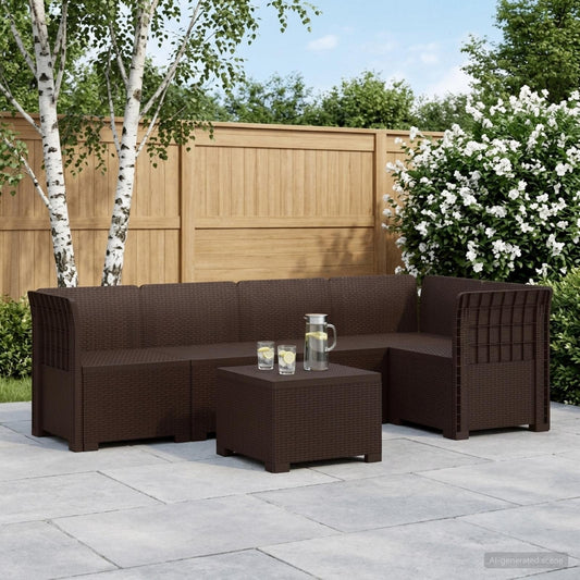 5-Sitzer Gartensofa Rattan-Look PP Braun