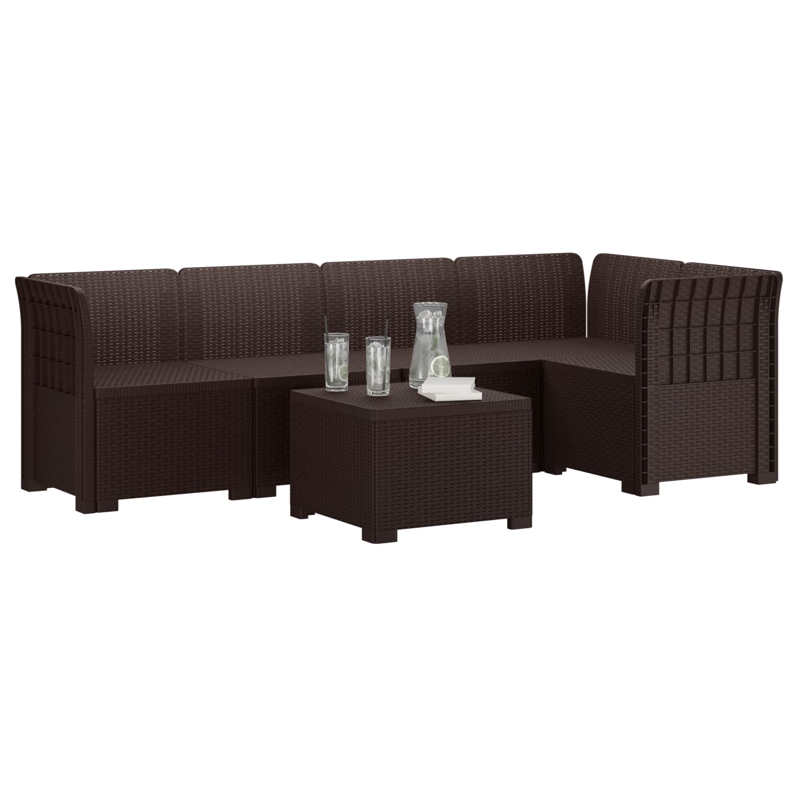5-Sitzer Gartensofa Rattan-Look PP Braun