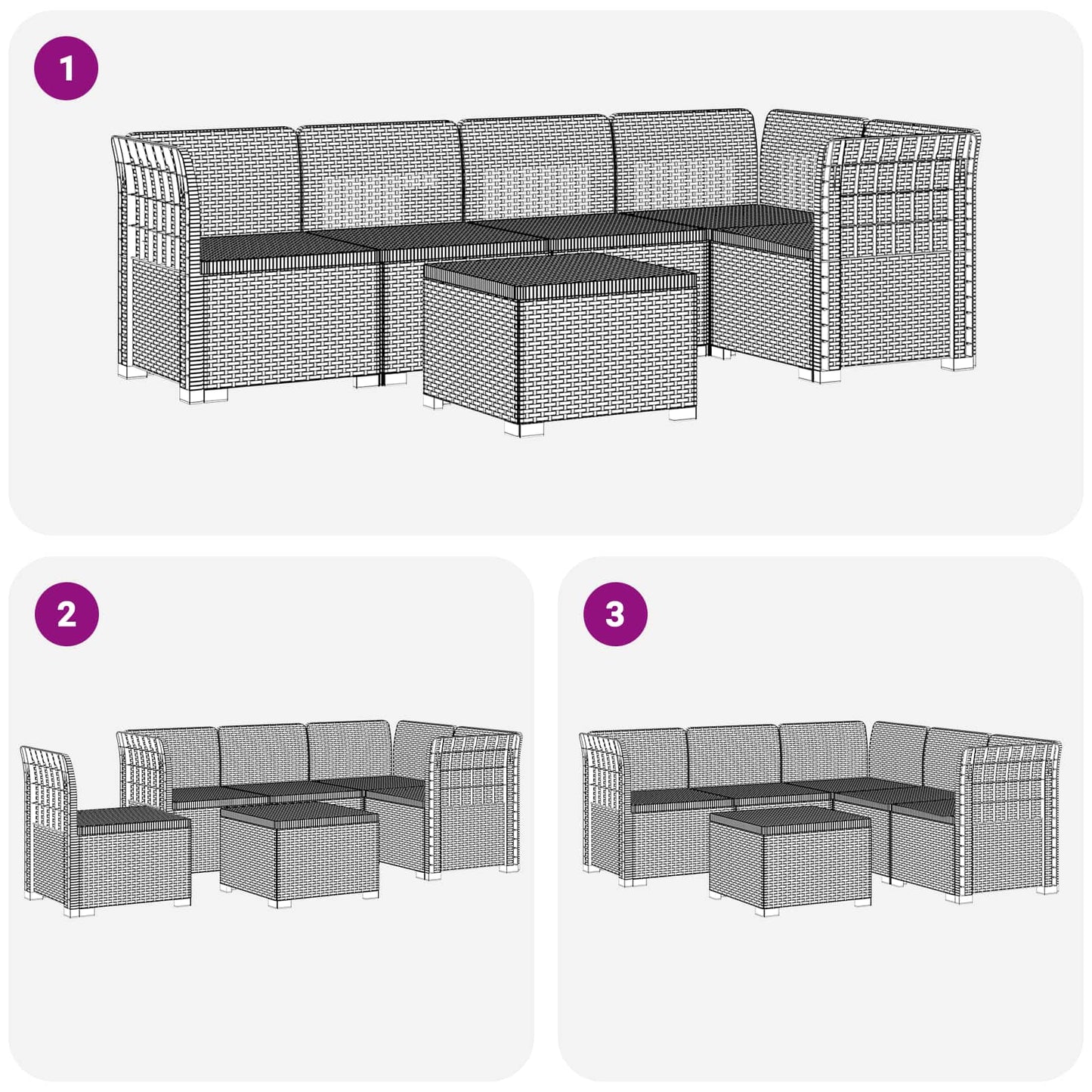 5-Sitzer Gartensofa Rattan-Look PP Braun