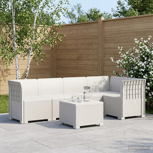 5-Sitzer Gartensofa Rattan-Look PP Weiß