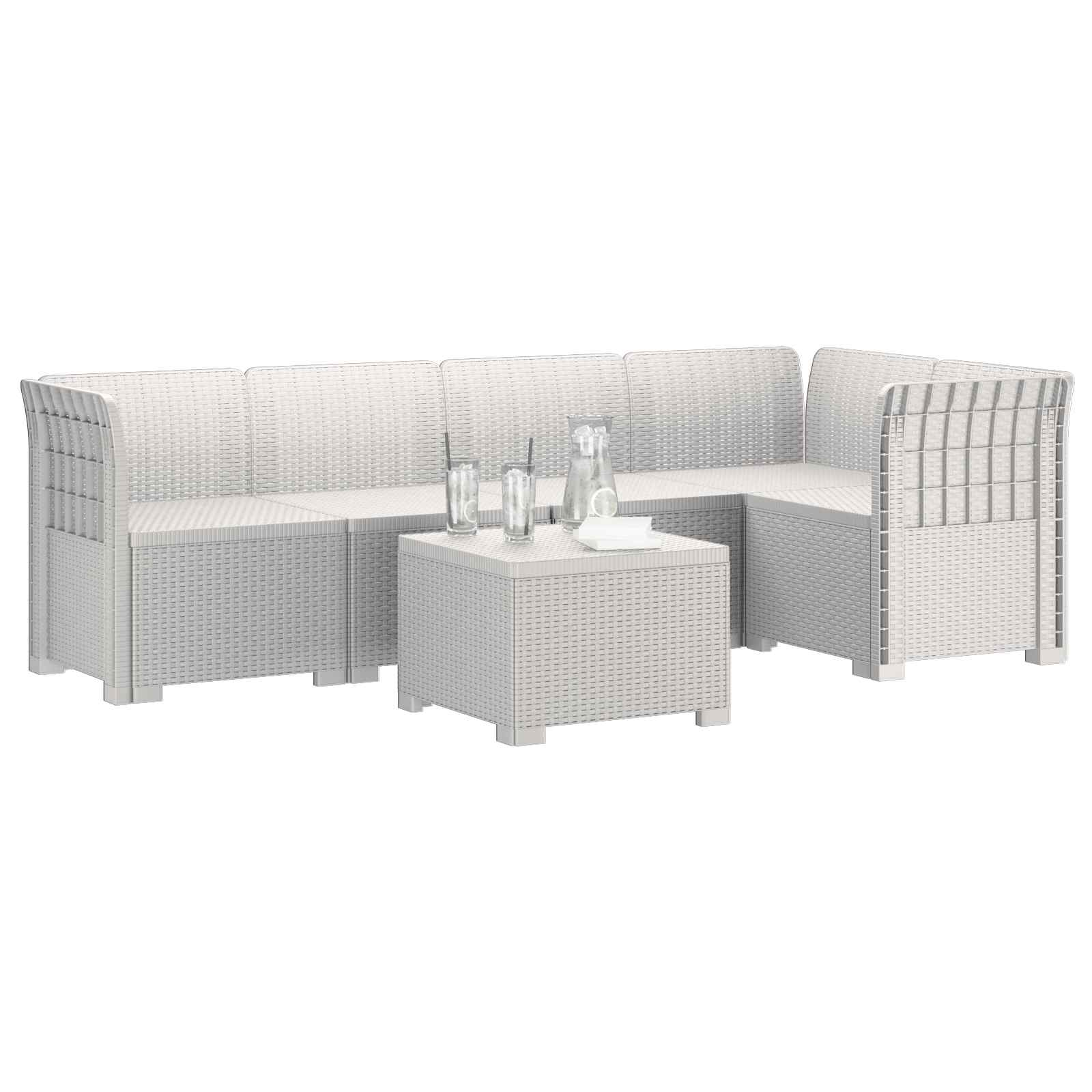 5-Sitzer Gartensofa Rattan-Look PP Weiß