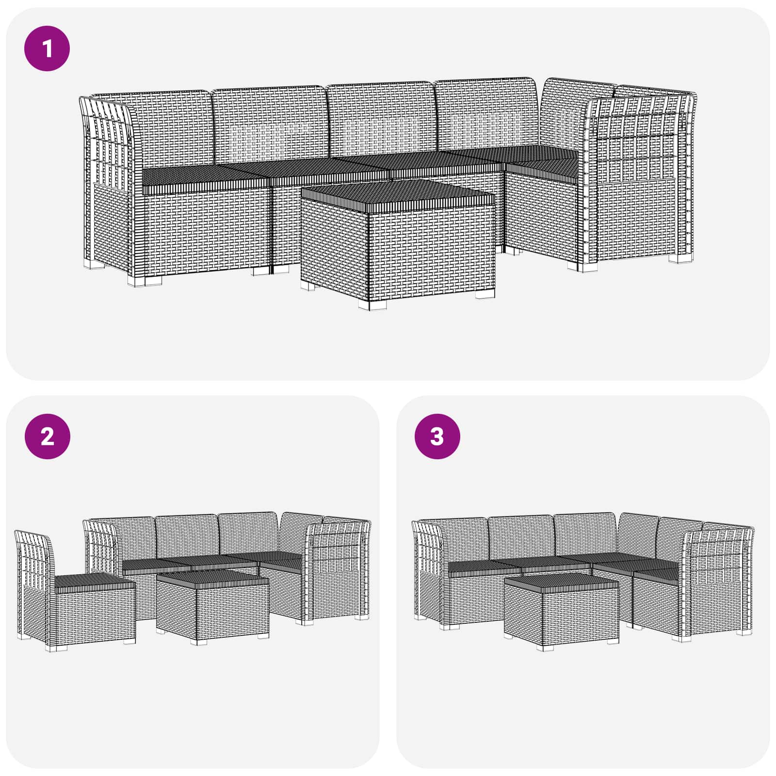 5-Sitzer Gartensofa Rattan-Look PP Weiß