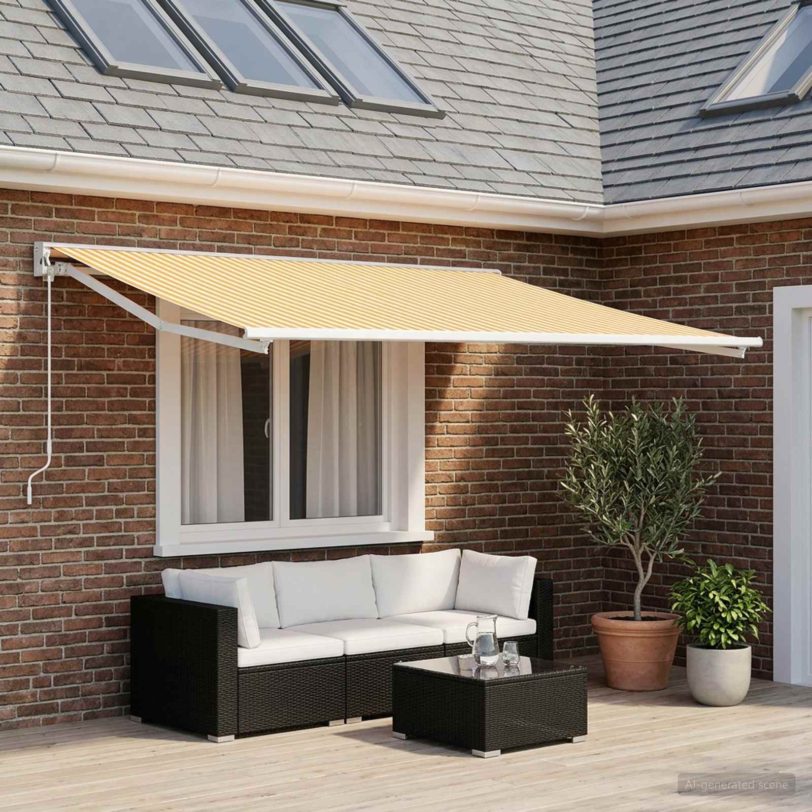 Markisenersatzstoff Gelb und Weiß 300 x 250 cm Polyester