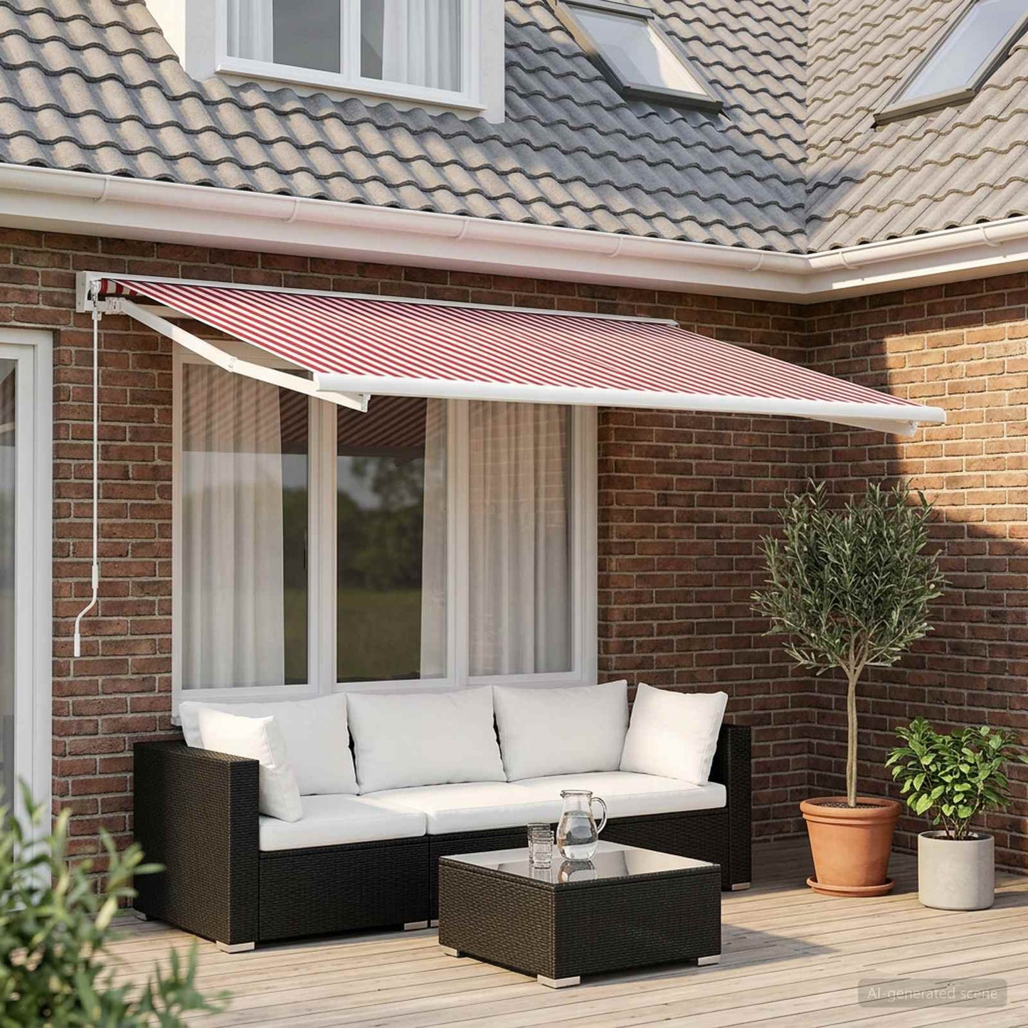 Markisenersatzstoff Rot und Weiß 500 x 300 cm Polyester