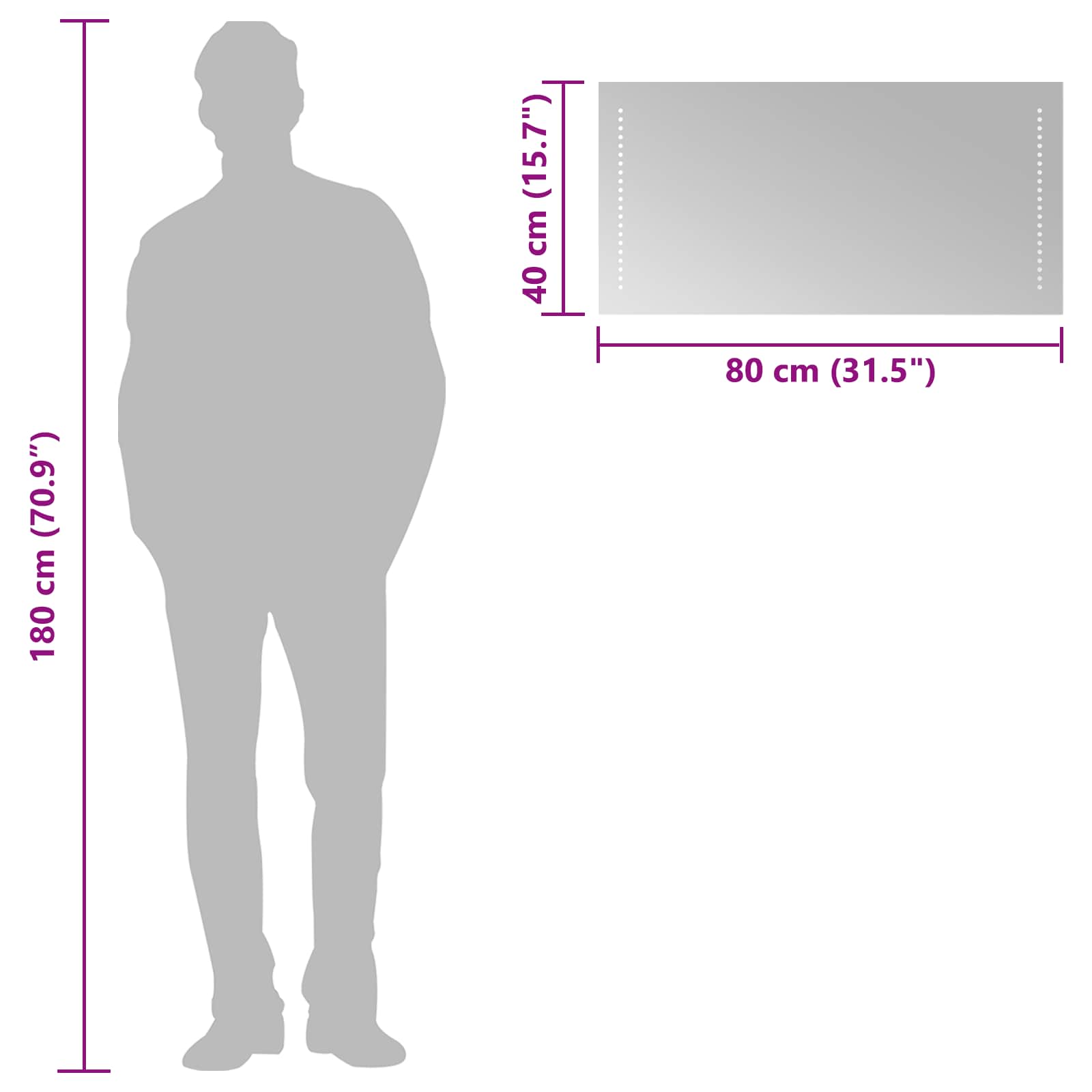 LED-Badezimmerspiegel Transparent 80 x 40 cm Gehärtetes Glas