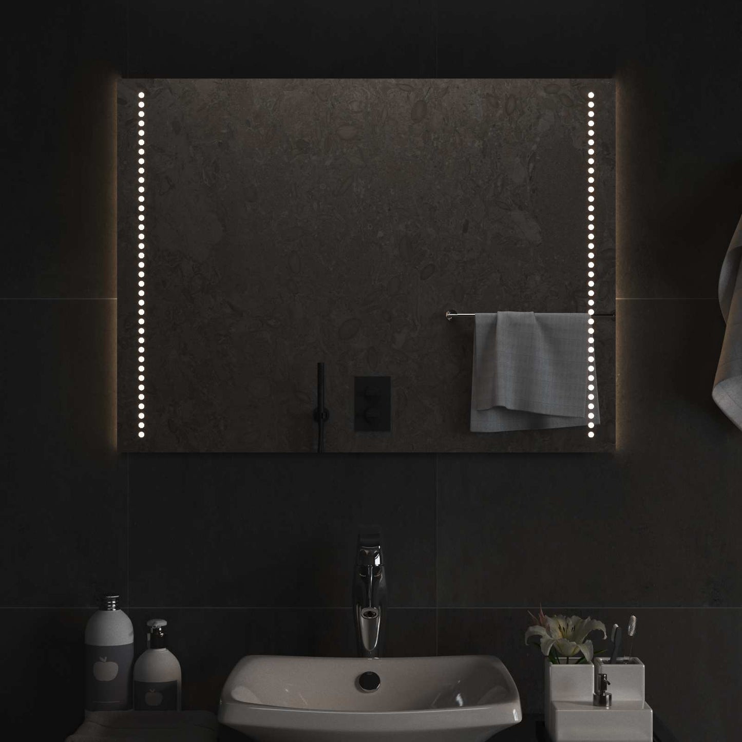 LED-Badezimmerspiegel Transparent 80 x 60 cm Gehärtetes Glas