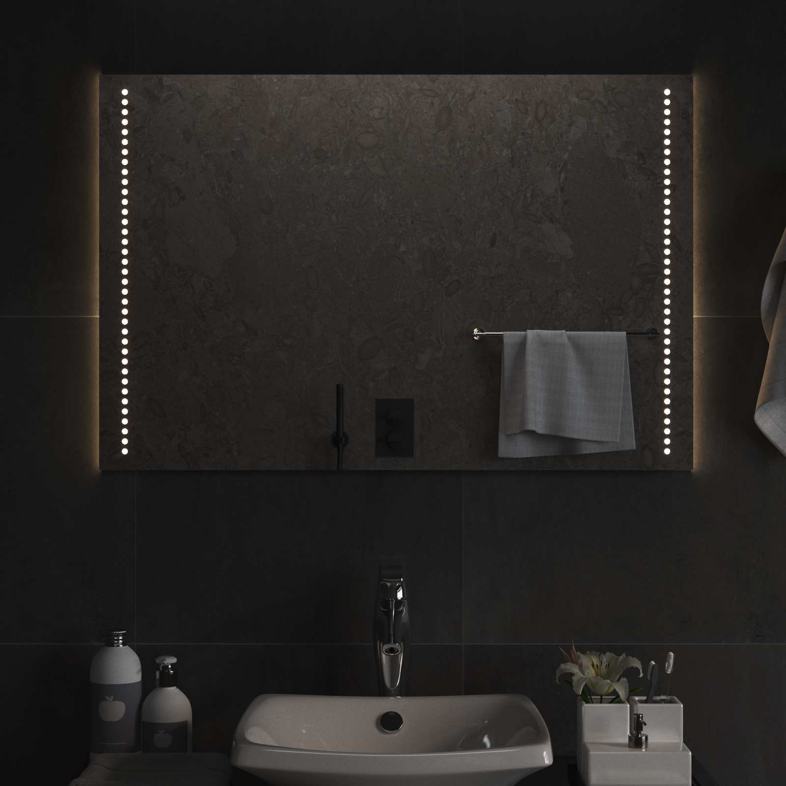 LED-Badezimmerspiegel Transparent 90 x 60 cm Gehärtetes Glas