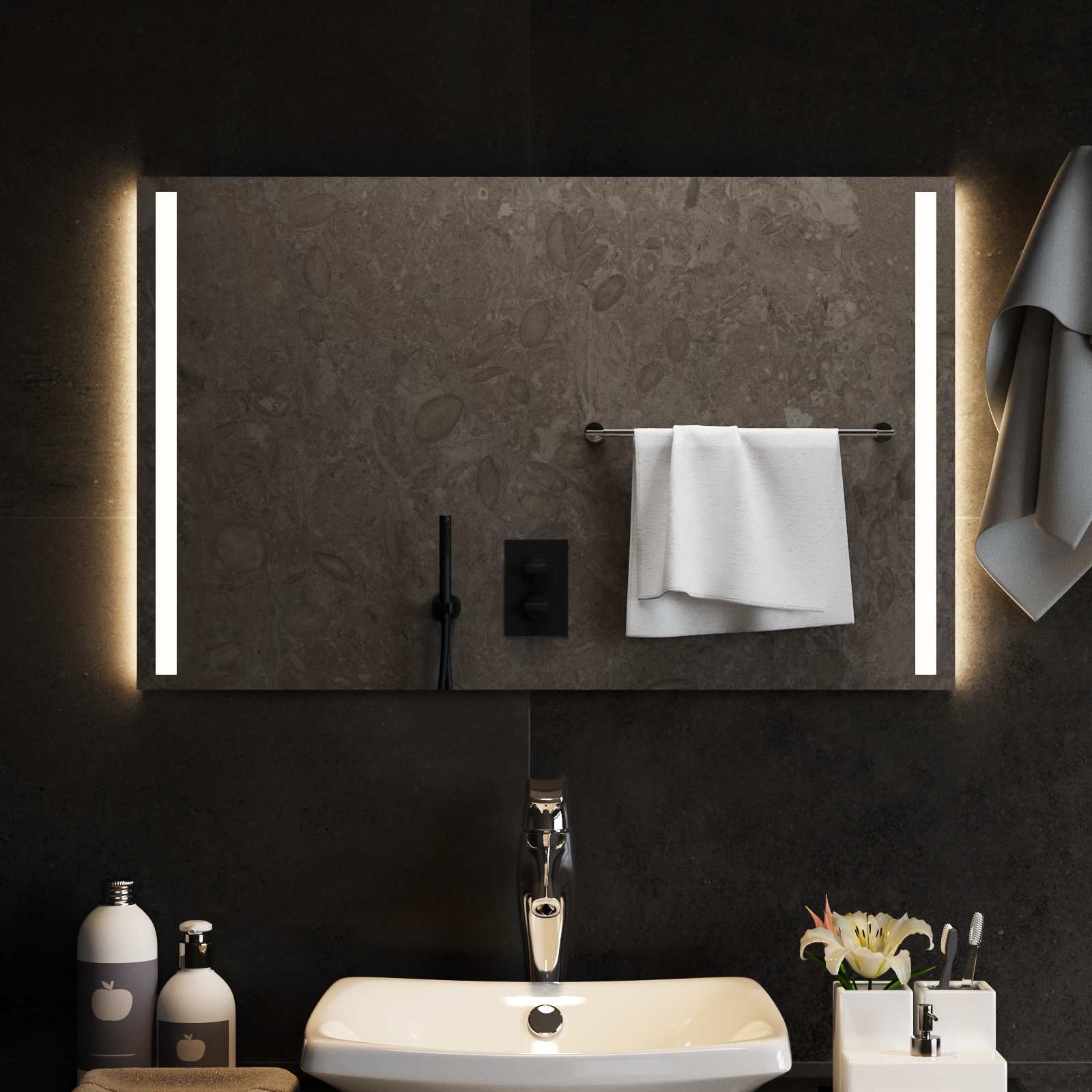 LED-Badezimmerspiegel Transparent 80 x 50 cm Gehärtetes Glas