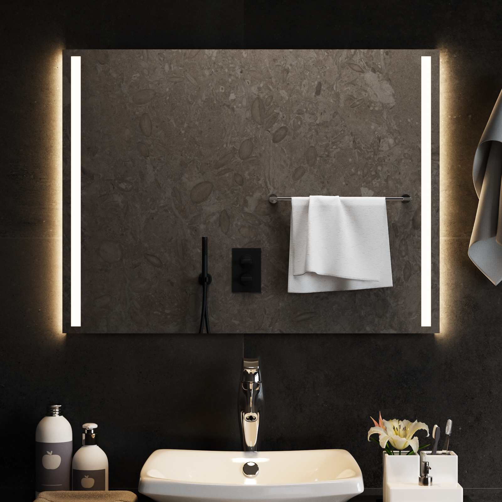 LED-Badezimmerspiegel Transparent 80 x 60 cm Gehärtetes Glas