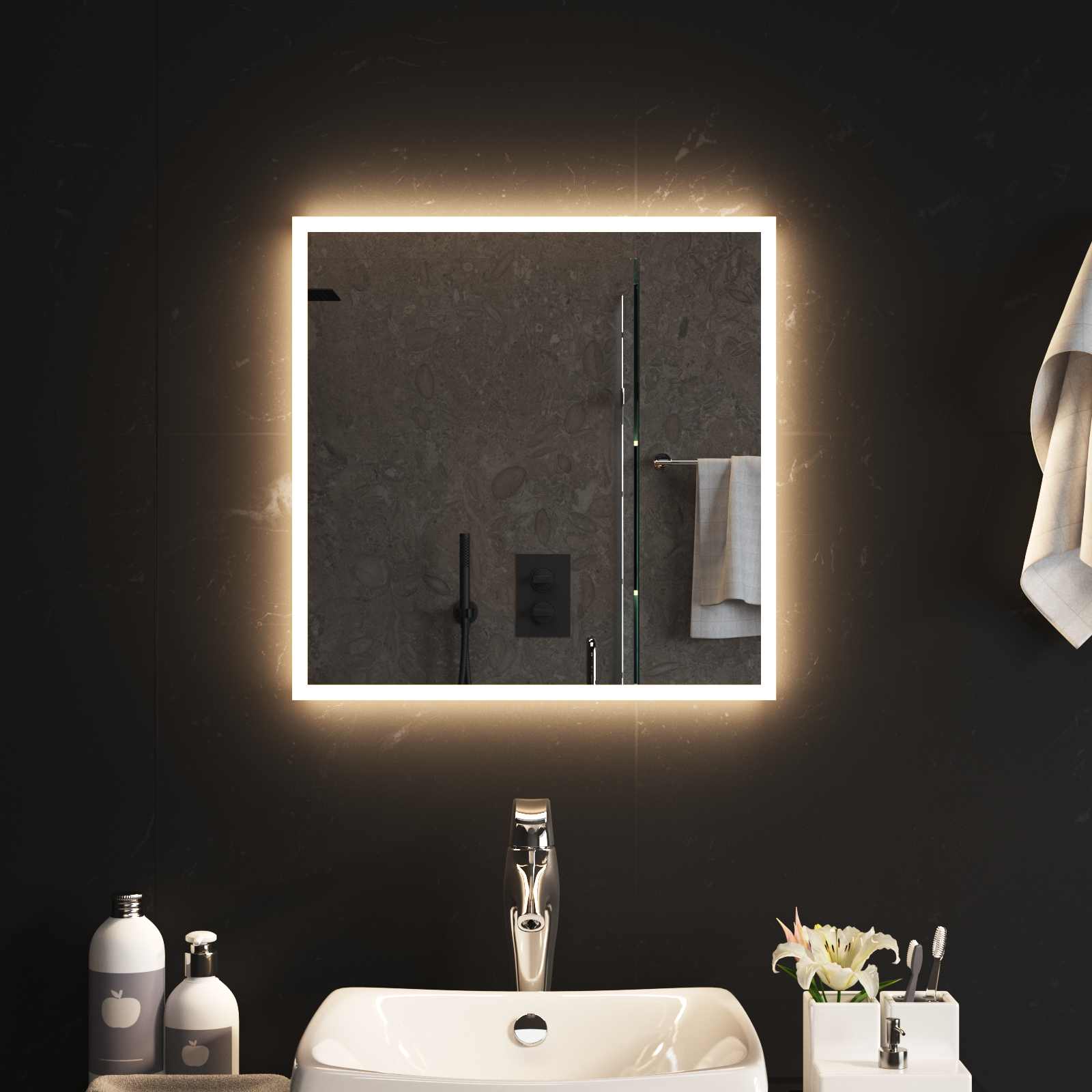 LED-Badezimmerspiegel Transparent 50 x 50 cm Gehärtetes Glas