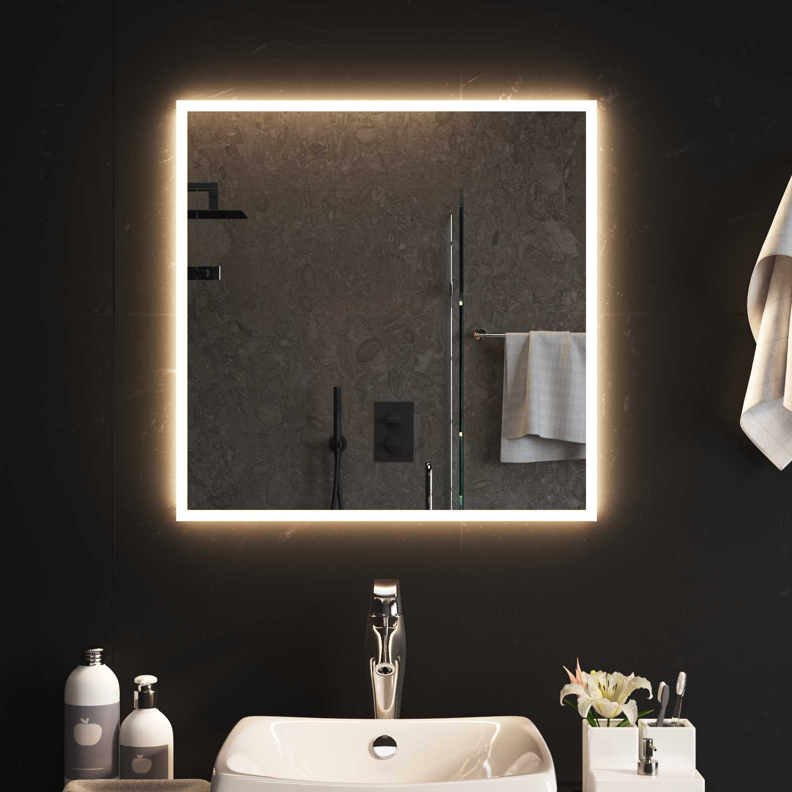 LED-Badezimmerspiegel Transparent 60 x 60 cm Gehärtetes Glas