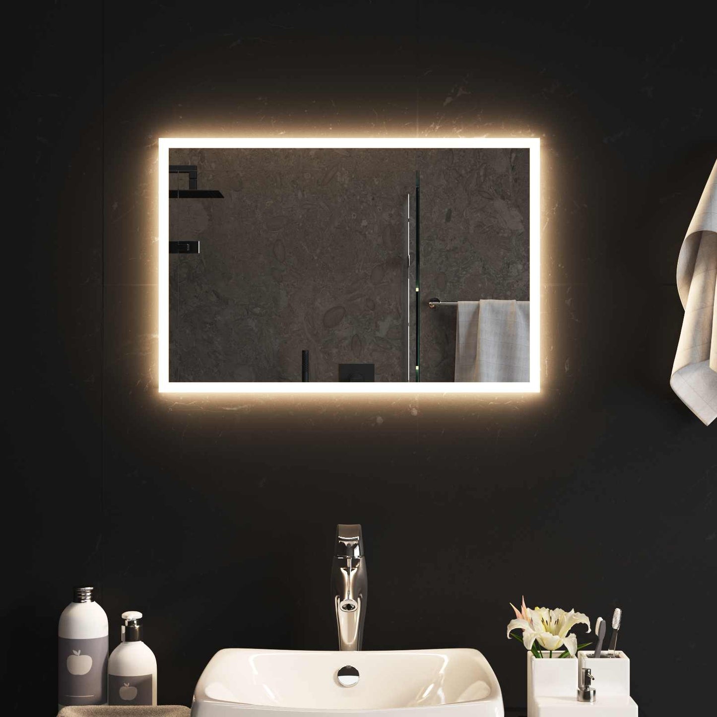 LED-Badezimmerspiegel Transparent 60 x 40 cm Gehärtetes Glas
