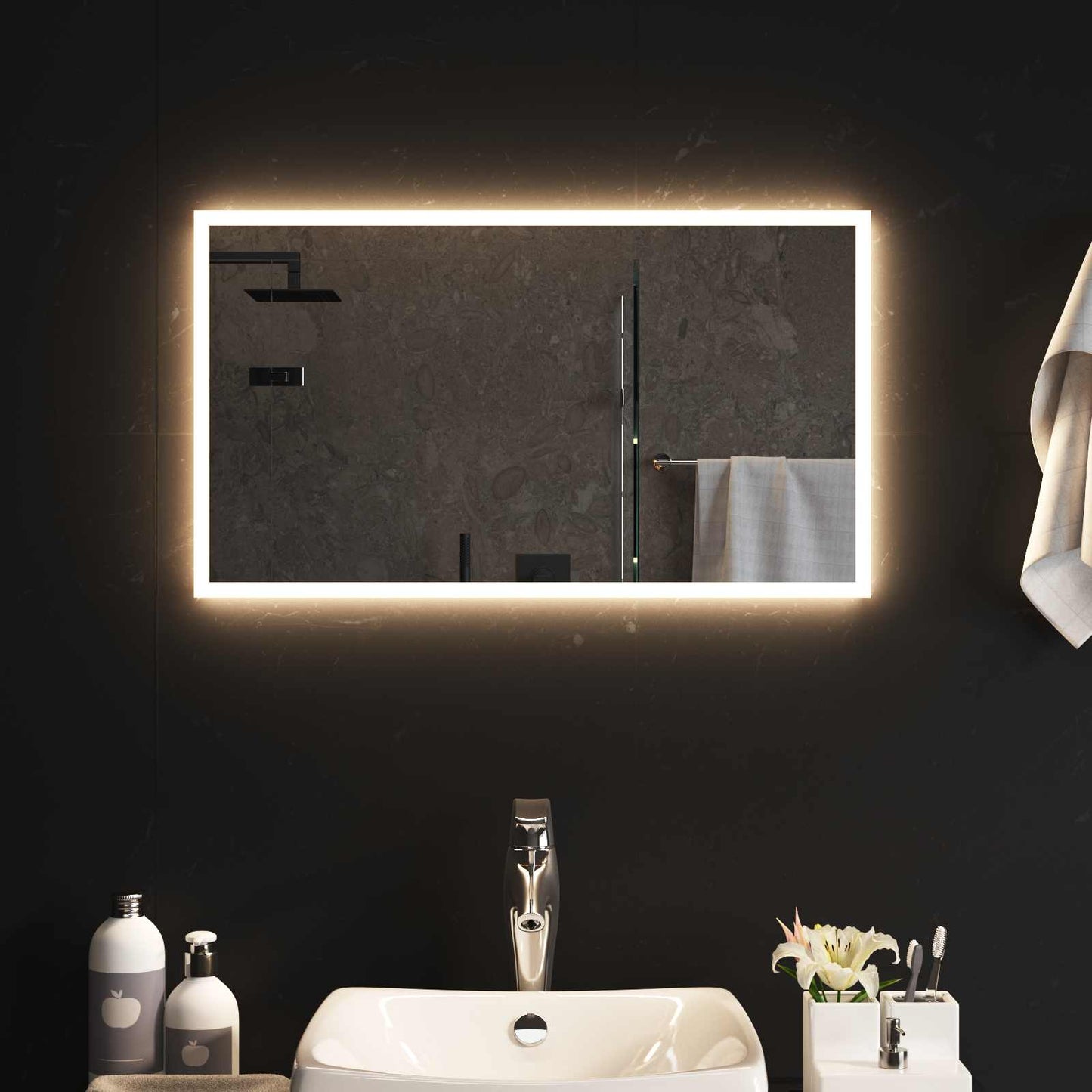 LED-Badezimmerspiegel Transparent 70 x 40 cm Gehärtetes Glas