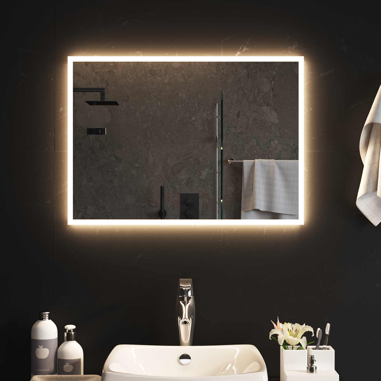 LED-Badezimmerspiegel Transparent 70 x 50 cm Gehärtetes Glas