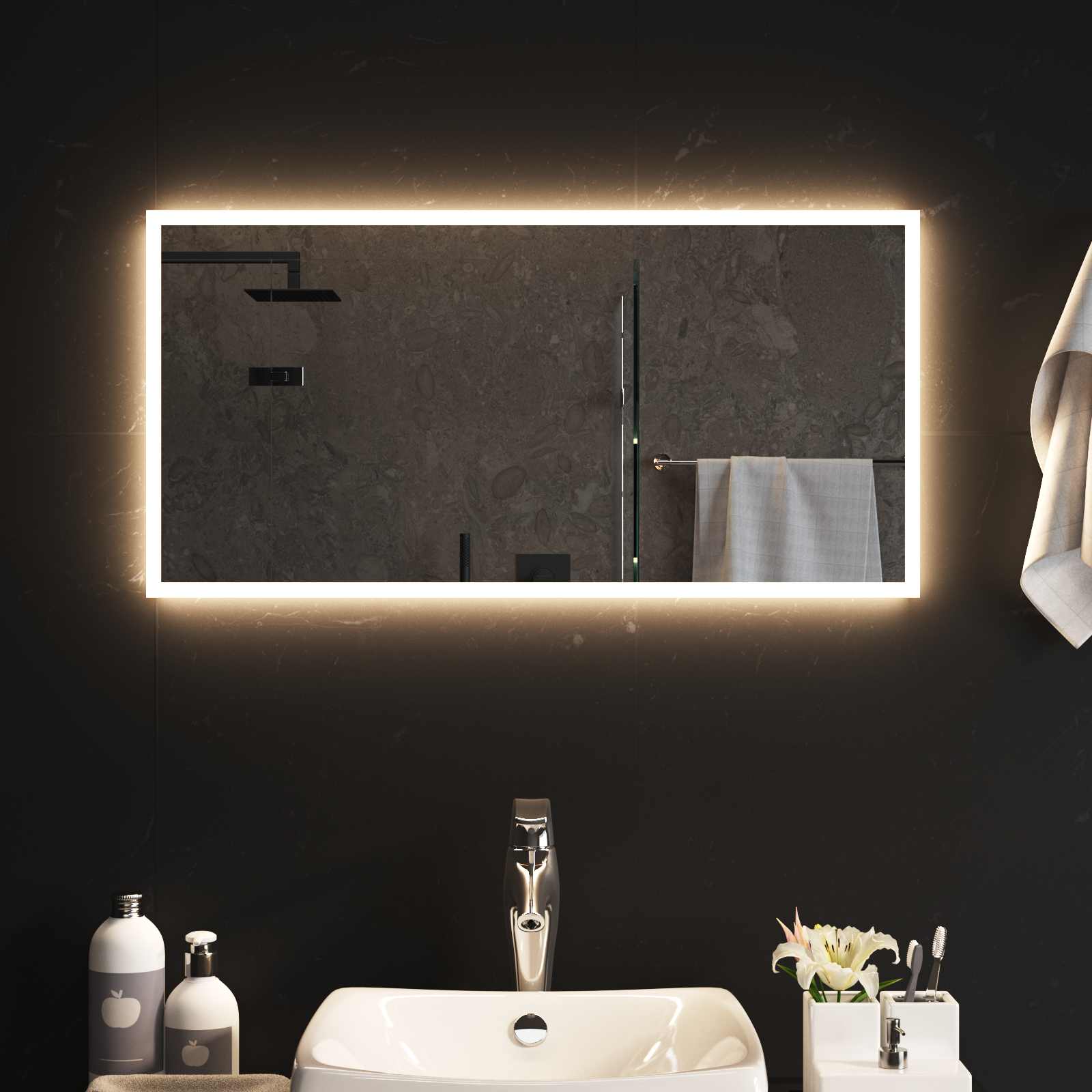 LED-Badezimmerspiegel Transparent 80 x 40 cm Gehärtetes Glas