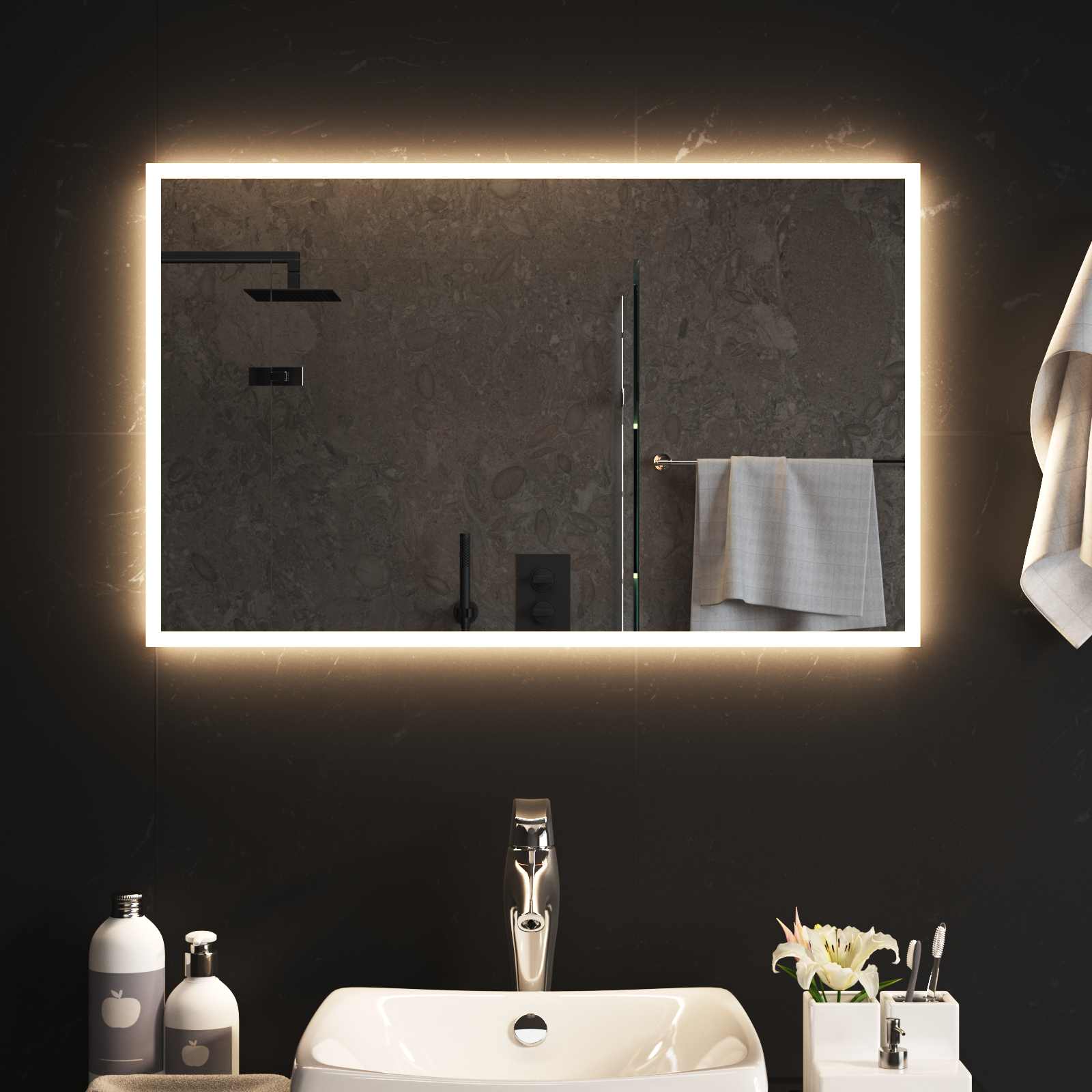 LED-Badezimmerspiegel Transparent 80 x 50 cm Gehärtetes Glas