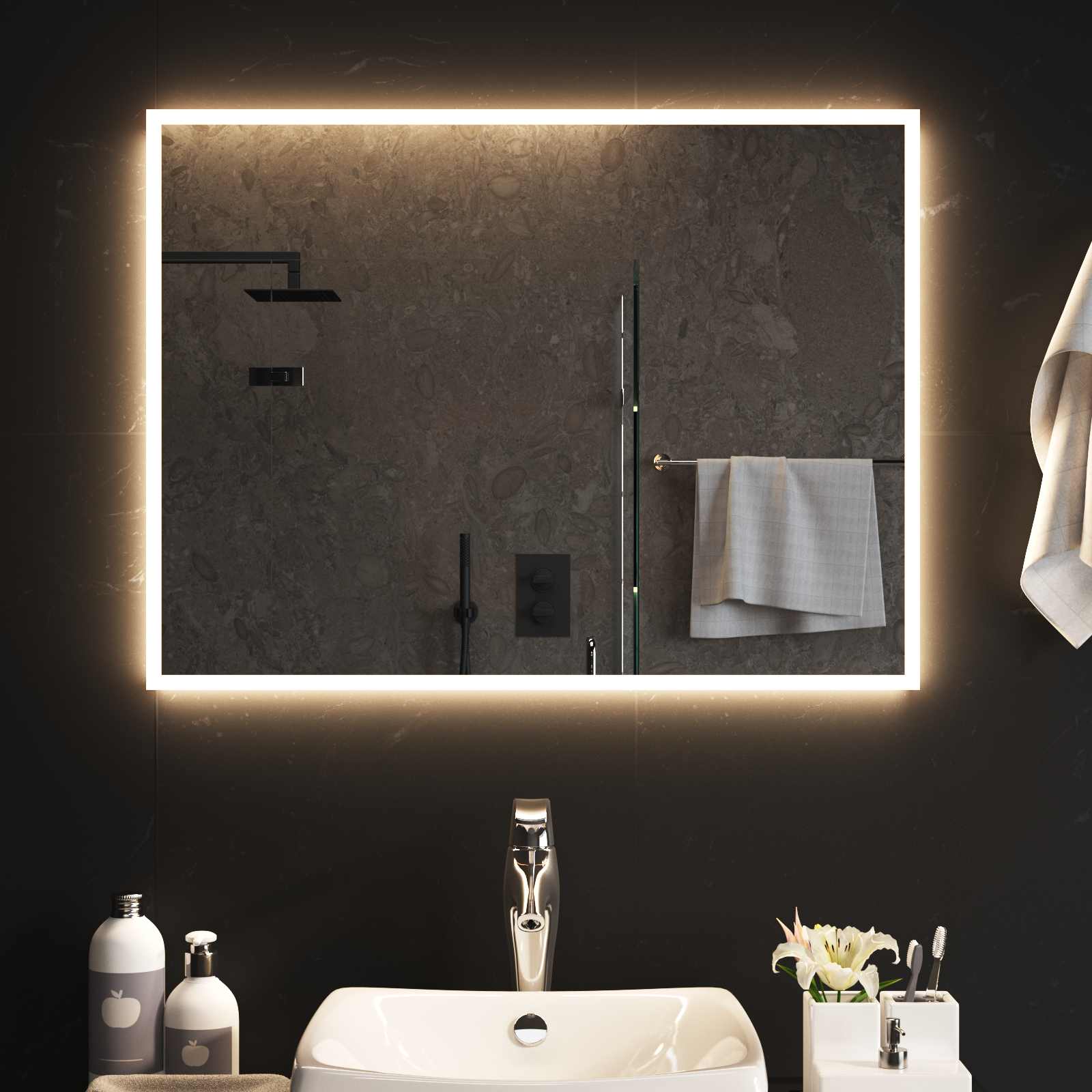 LED-Badezimmerspiegel Transparent 80 x 60 cm Gehärtetes Glas