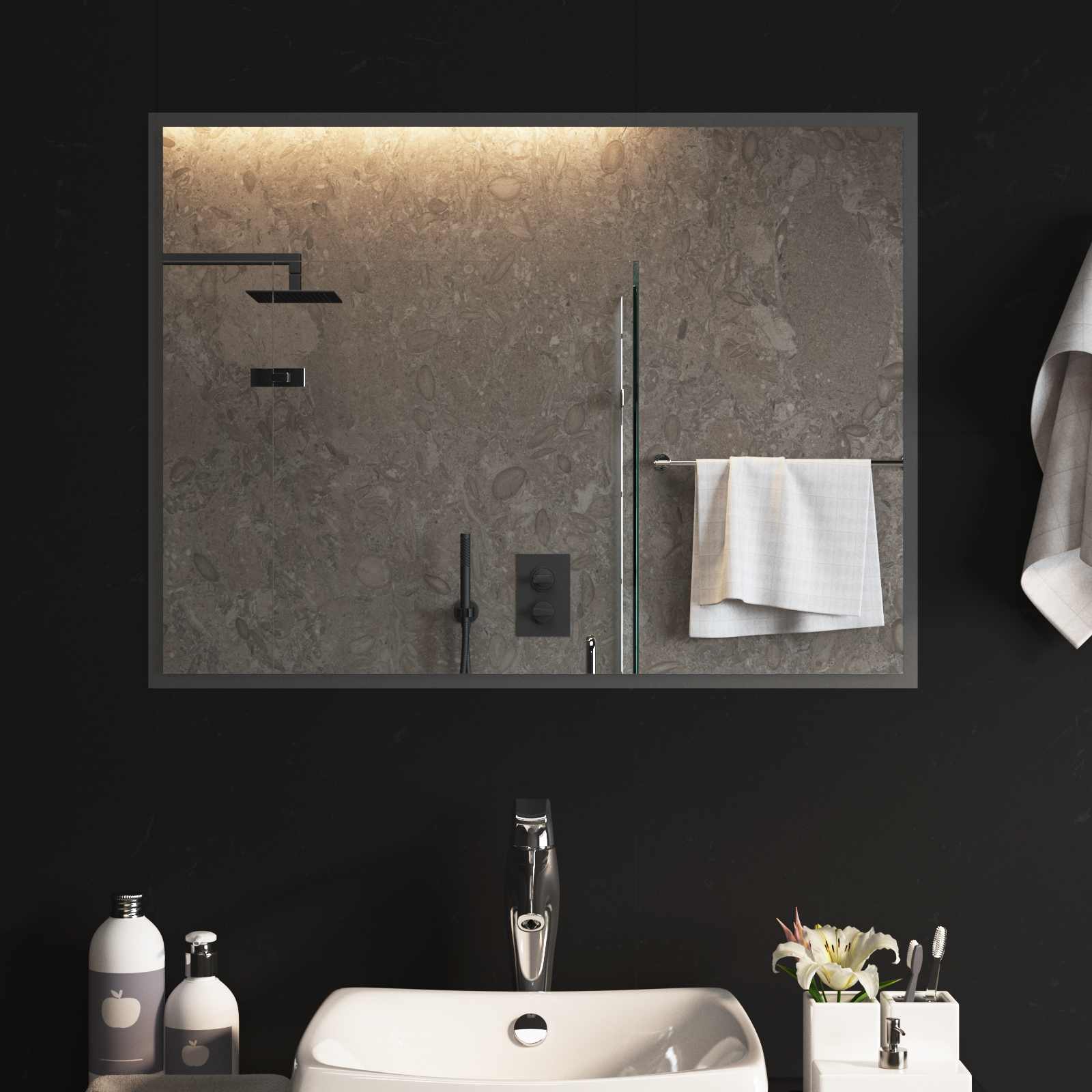 LED-Badezimmerspiegel Transparent 80 x 60 cm Gehärtetes Glas