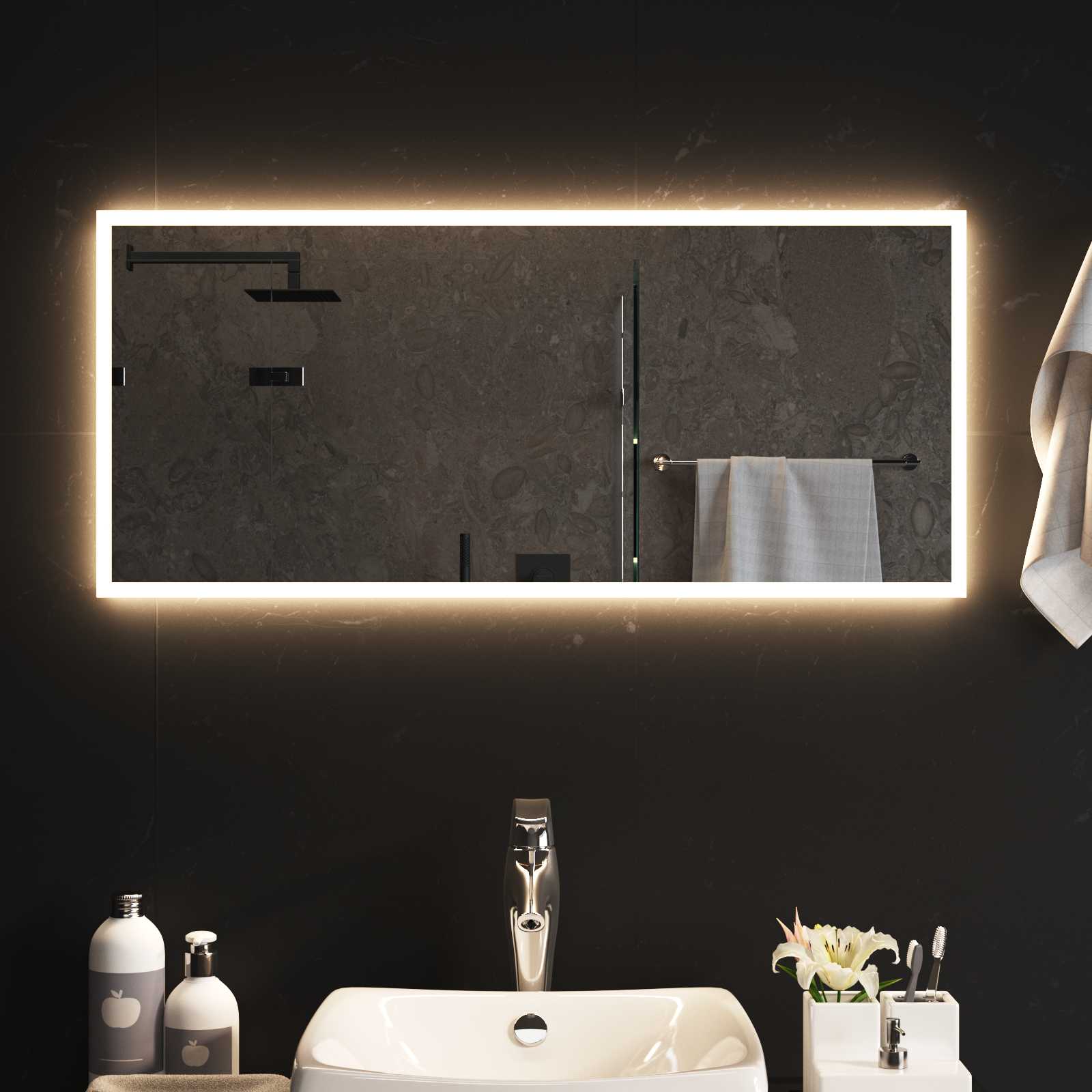 LED-Badezimmerspiegel Transparent 90 x 40 cm Gehärtetes Glas