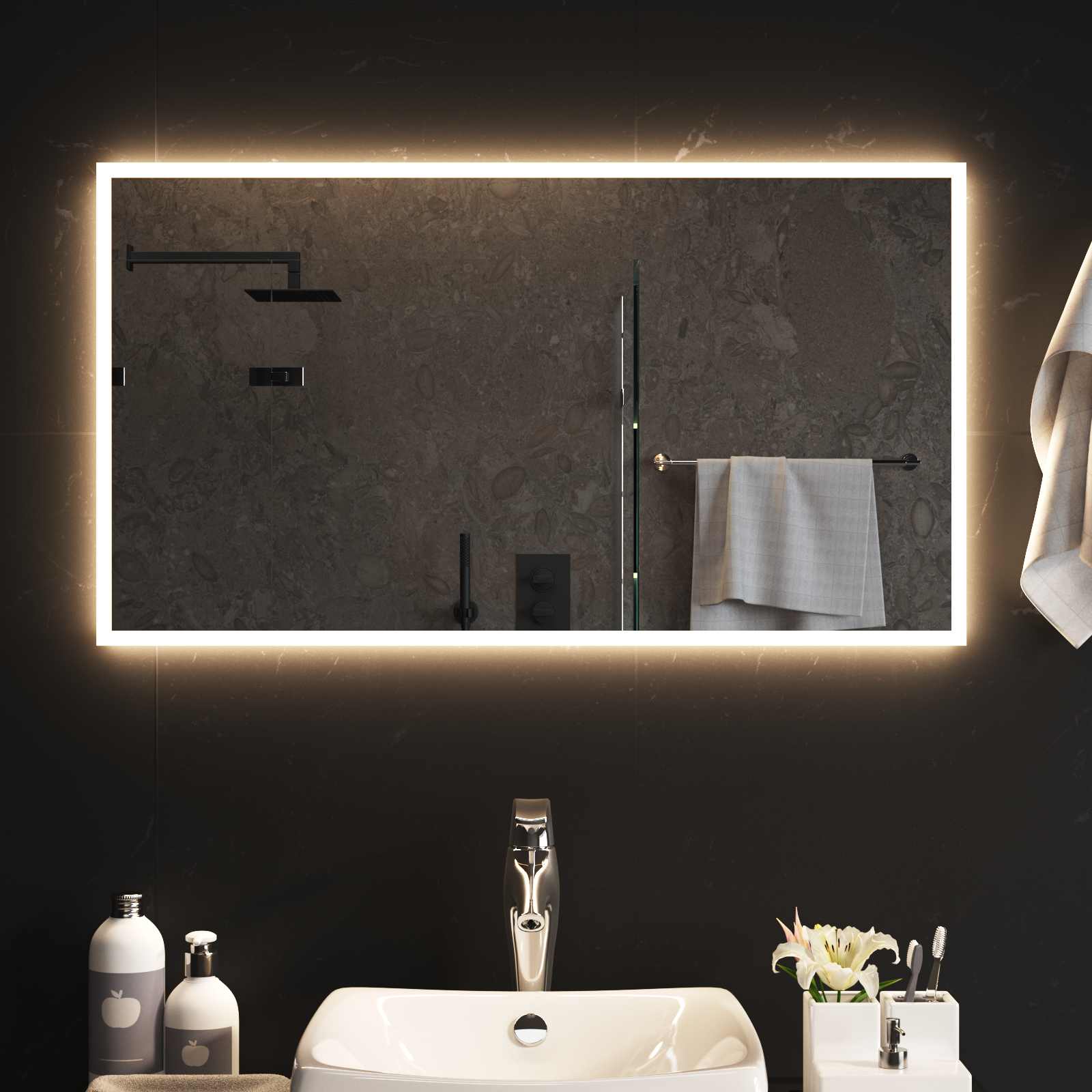 LED-Badezimmerspiegel Transparent 90 x 50 cm Gehärtetes Glas