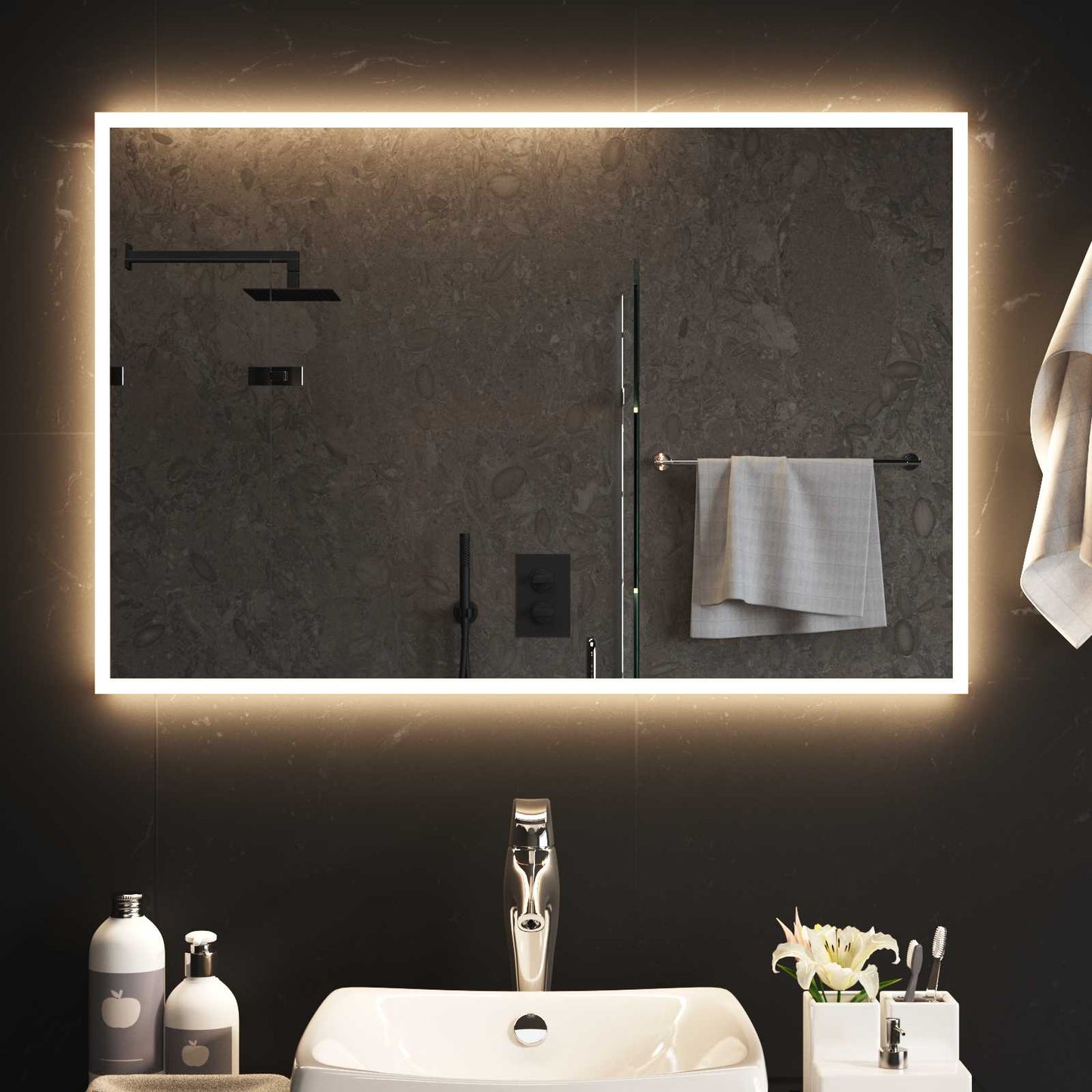LED-Badezimmerspiegel Transparent 90 x 60 cm Gehärtetes Glas