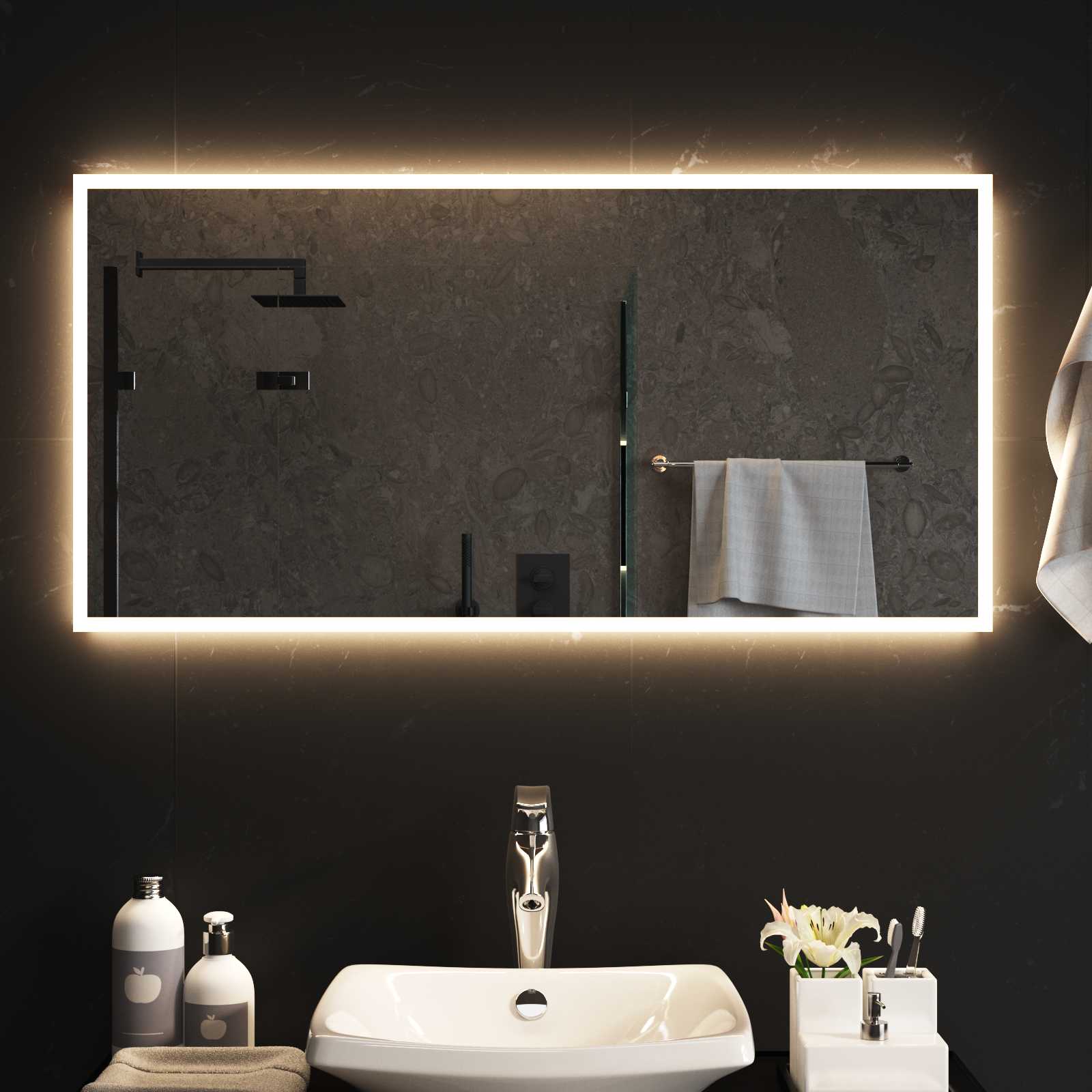 LED-Badezimmerspiegel Transparent 100 x 50 cm Gehärtetes Glas