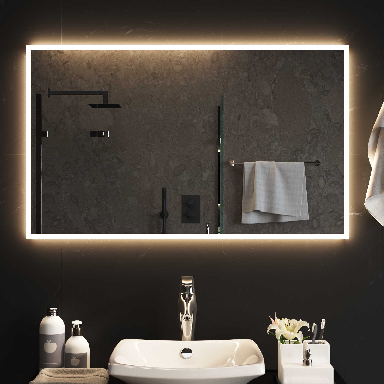 LED-Badezimmerspiegel Transparent 100 x 60 cm Gehärtetes Glas