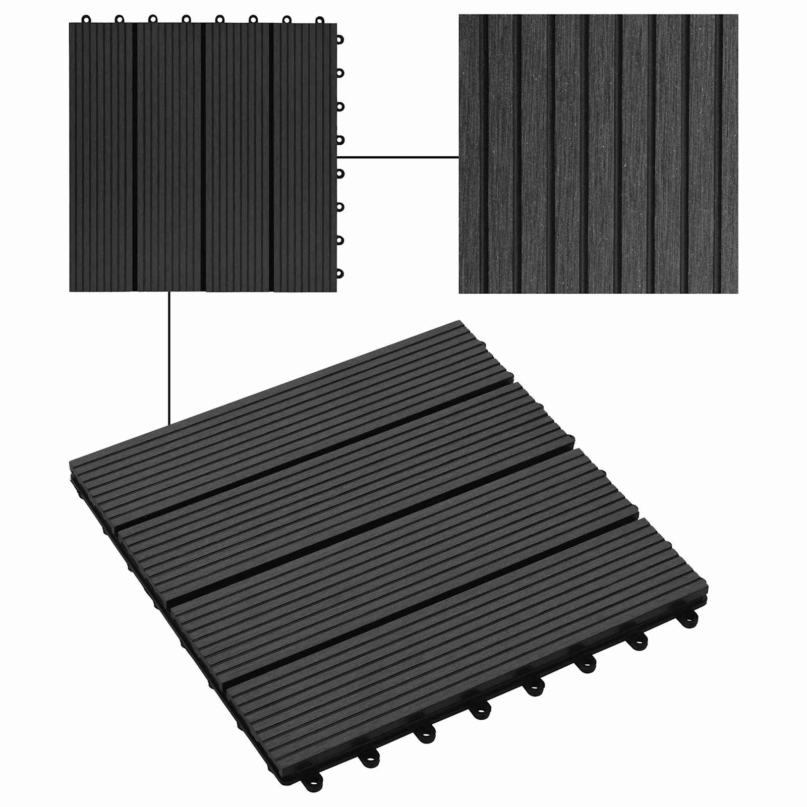 Terrassenfliese 22 stk. Schwarz 30 x 30 cm WPC