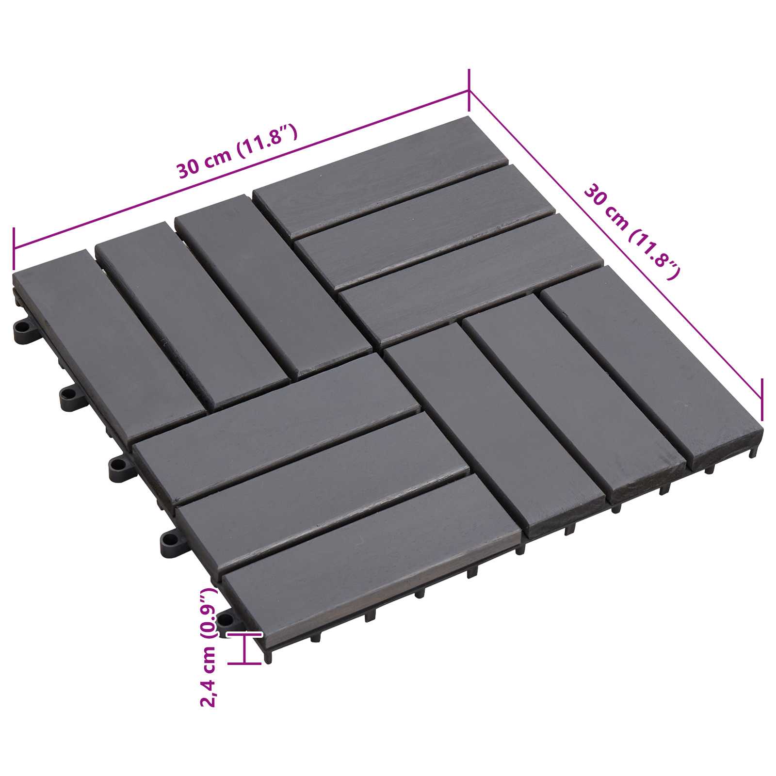 Terrassenfliese 30 pcs Grau 30 x 30 cm Akazien-Hartholz