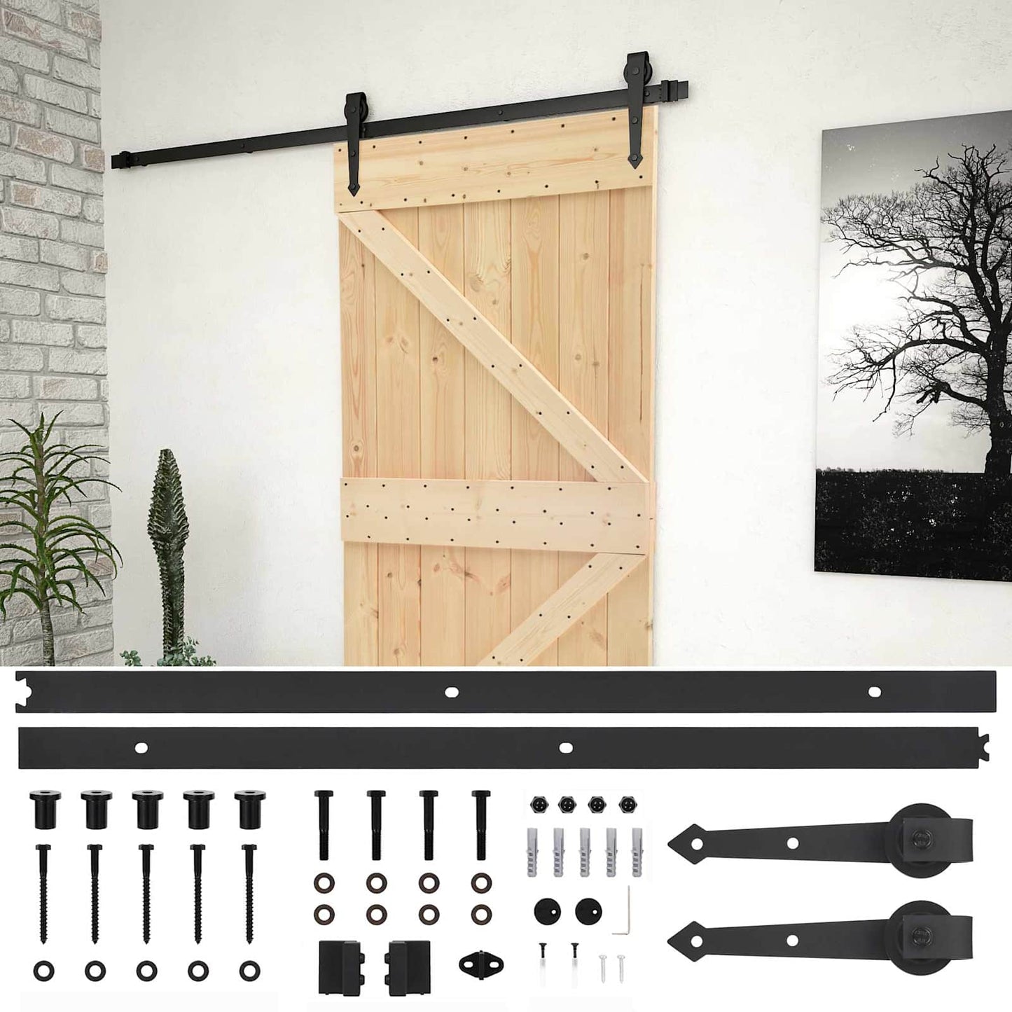 Schiebetür Natürlich und Schwarz 80 x 210 cm
