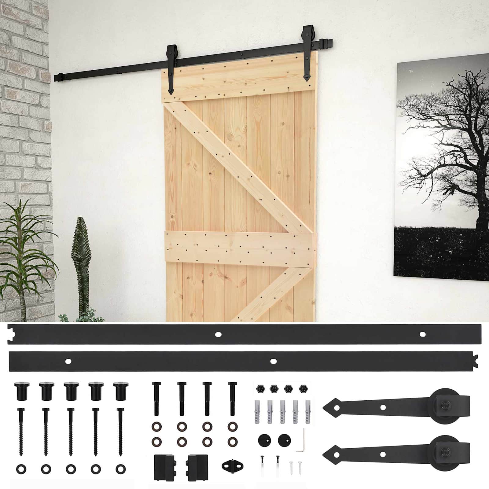 Schiebetür Natürlich und Schwarz 80 x 210 cm