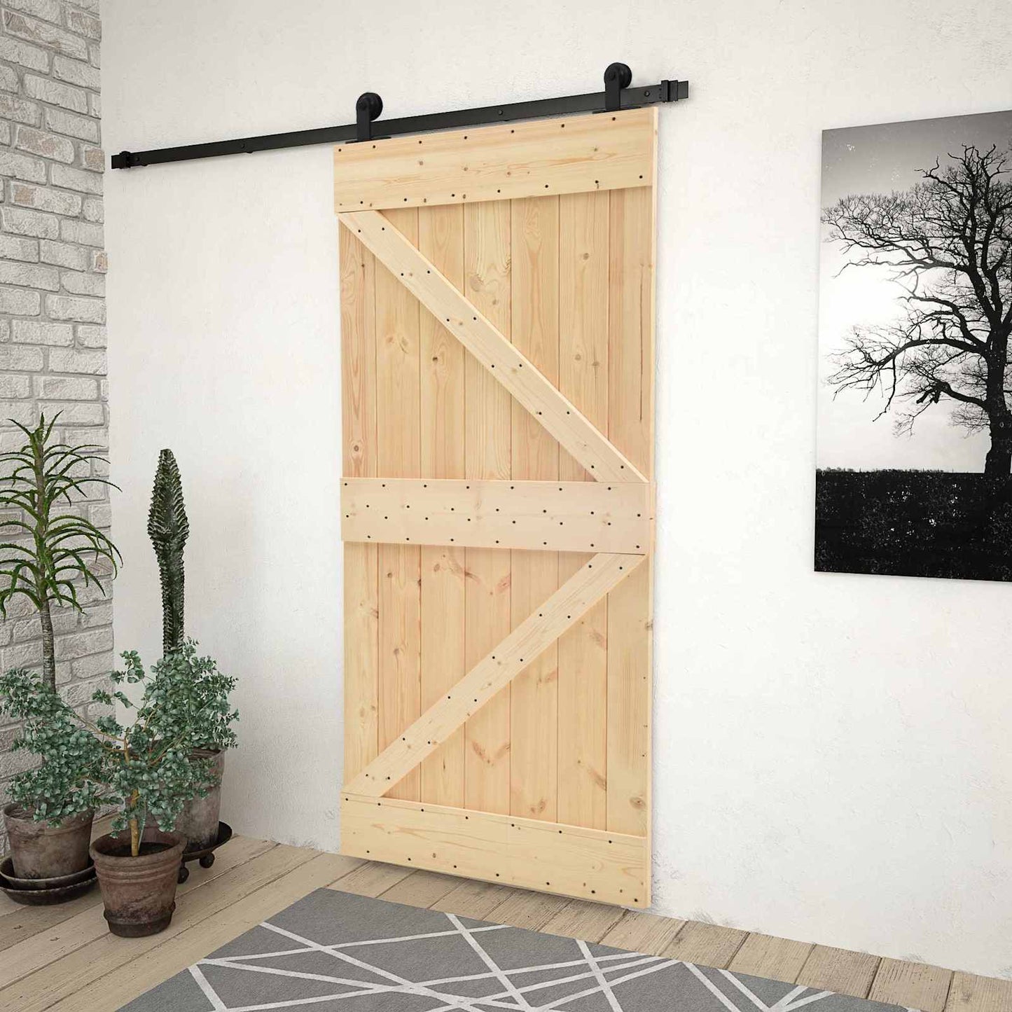 Schiebetür Natürlich und Schwarz 80 x 210 cm