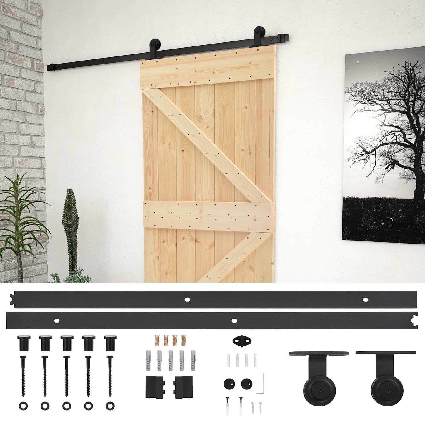 Schiebetür Natürlich und Schwarz 80 x 210 cm