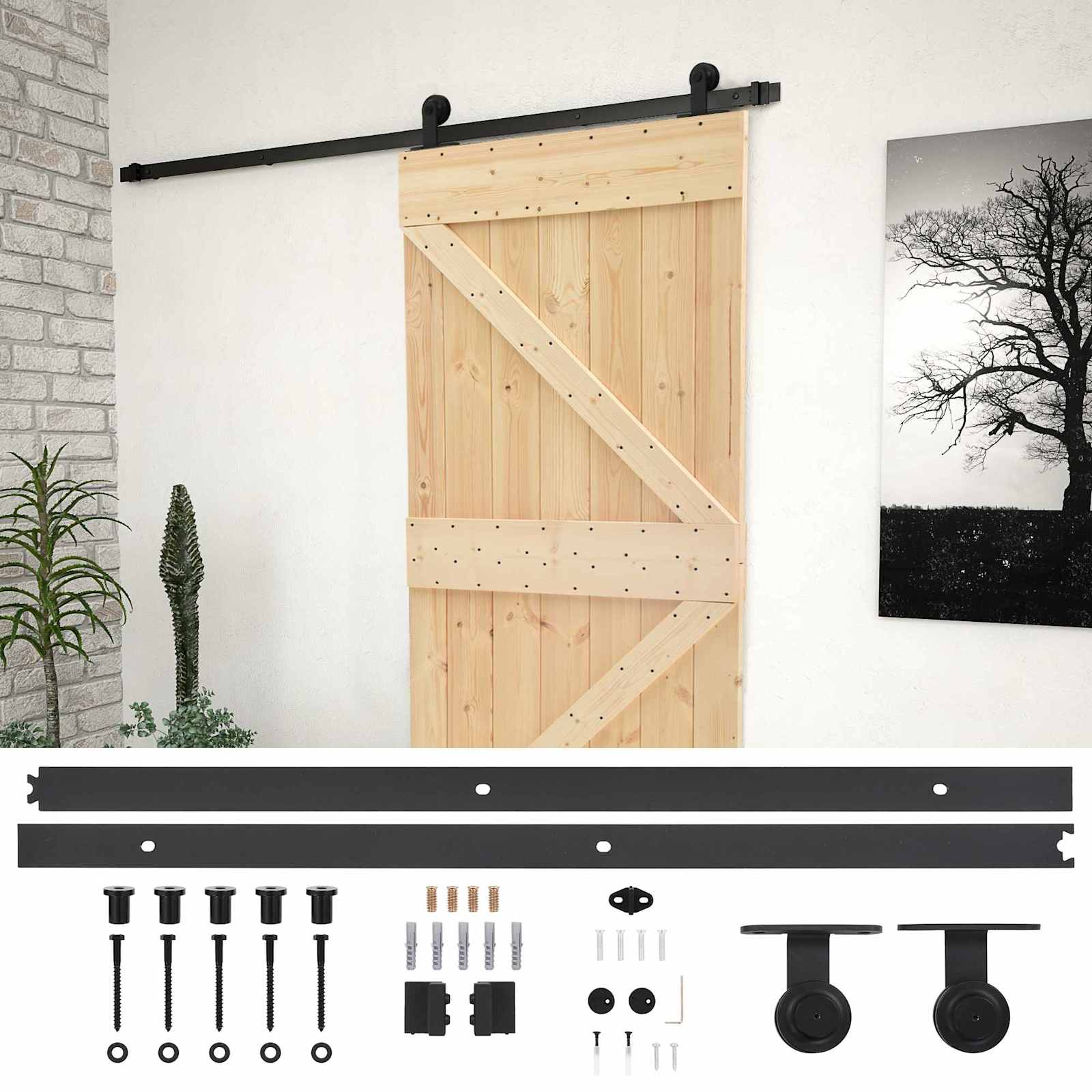 Schiebetür Natürlich und Schwarz 80 x 210 cm